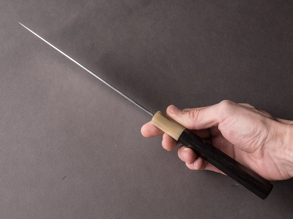 Hitohira - Togashi - Blue #1 Stainless Clad - 210mm Gyuto - Ebony Handle - Image 9