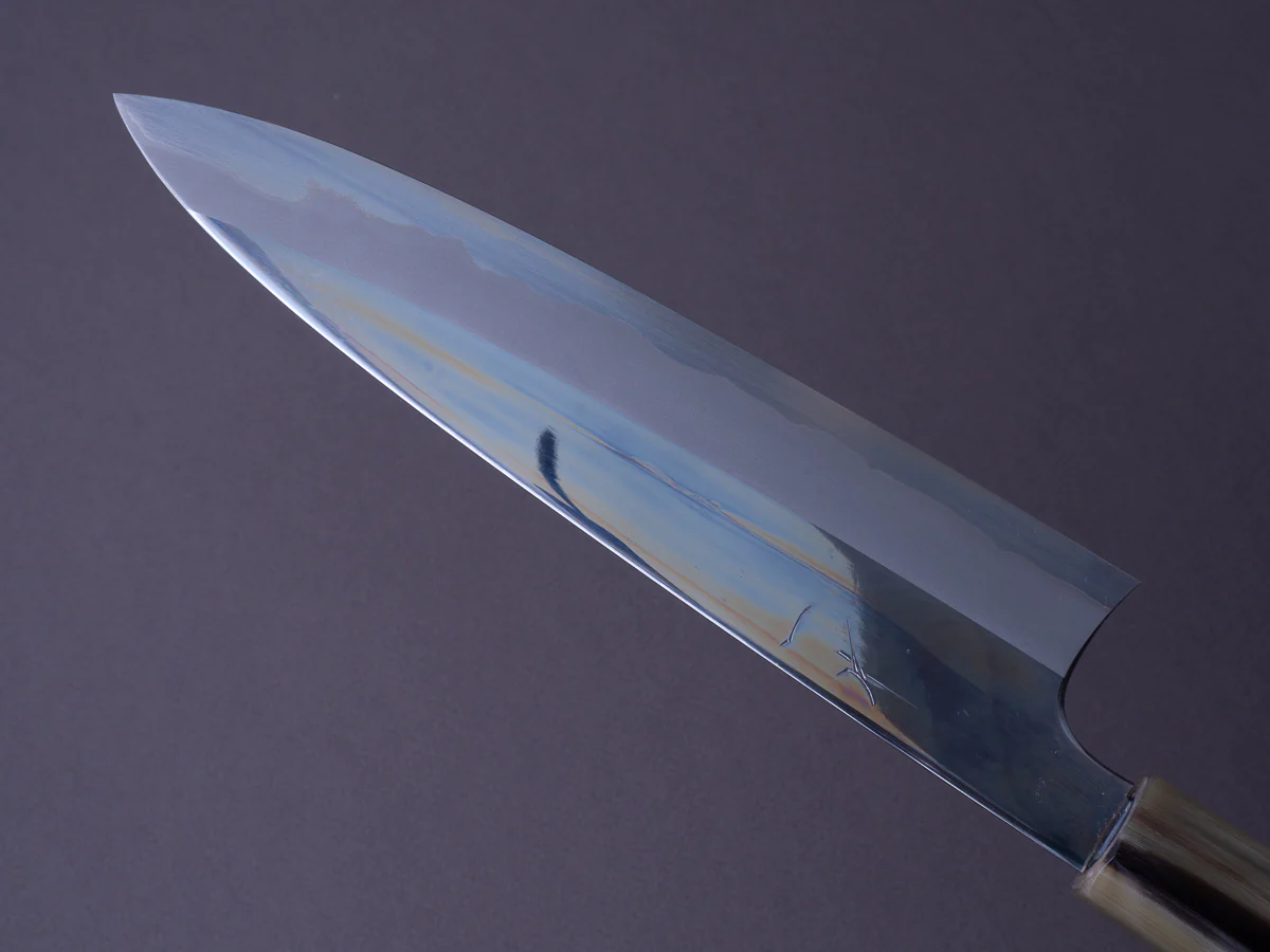 Hitohira - Togashi - Blue #1 - Mirror Polished - Stainless Clad - 210mm Gyuto - Taihei Makassar Ebony Handle - Image 3