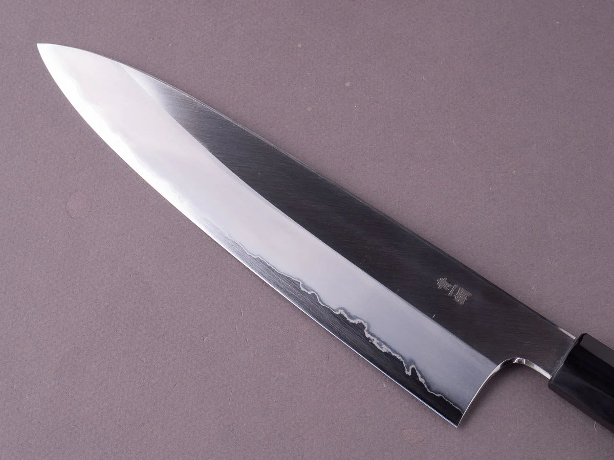 Hitohira - Togashi - Blue #1 Stainless Clad - Migaki - 240mm Gyuto - Kurokaki Persimmon Handle - Image 5