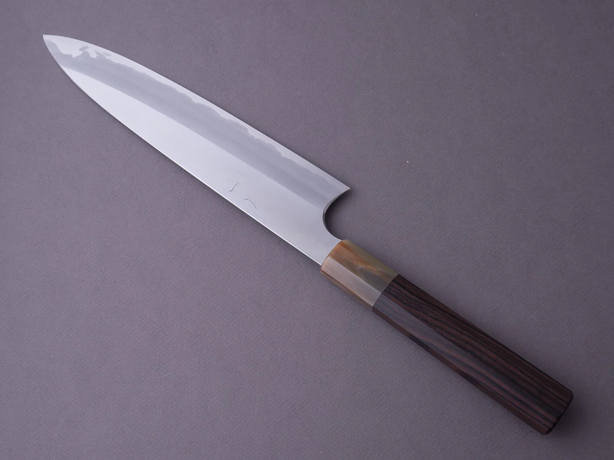 Hitohira - Togashi - Blue #1 Stainless Clad - 240mm Gyuto - Tahei Makassar Ebony Handle