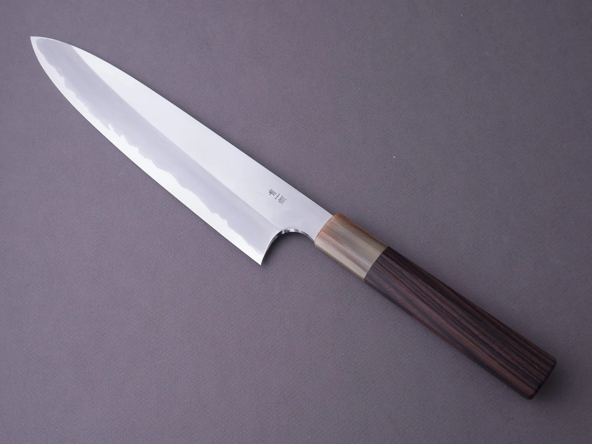 Hitohira - Togashi - Blue #1 Stainless Clad - 240mm Gyuto - Tahei Makassar Ebony Handle - Image 5