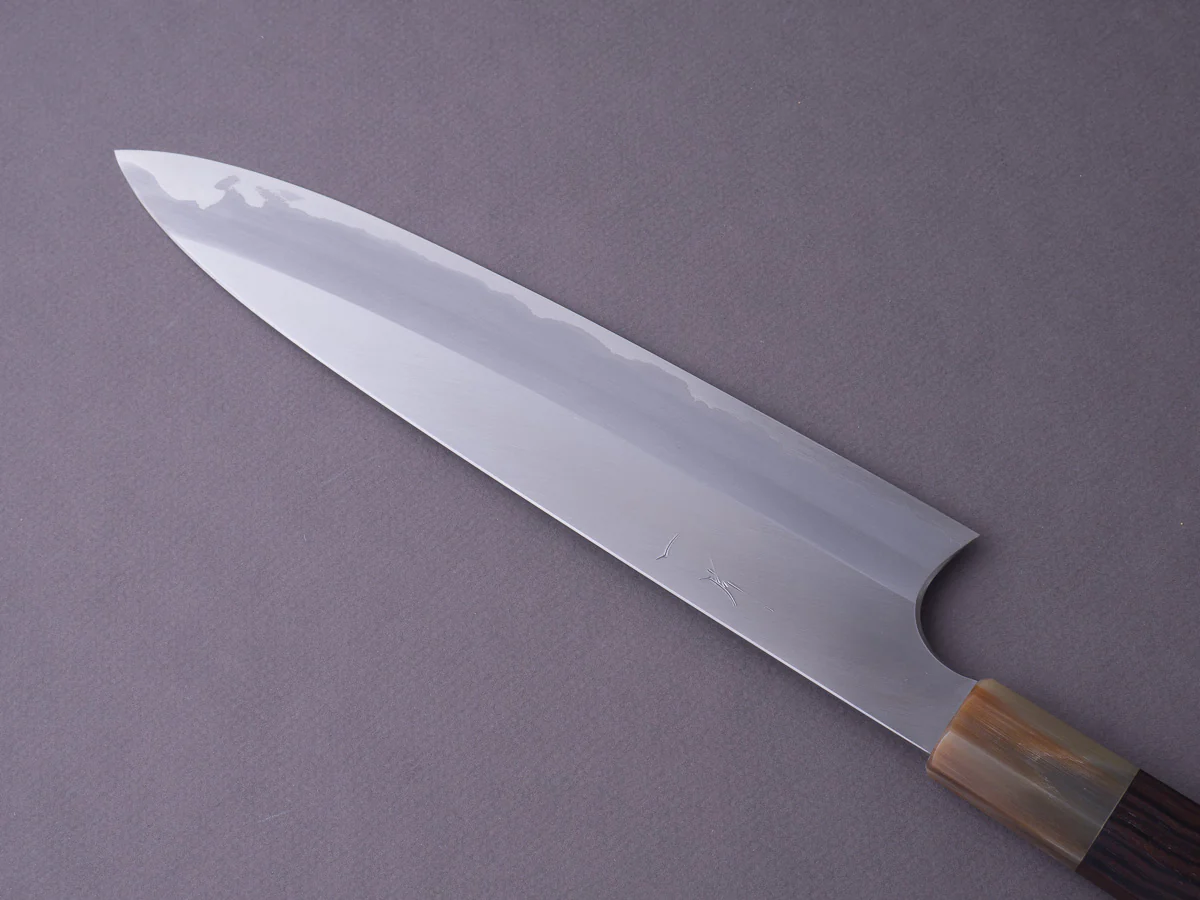Hitohira - Togashi - Blue #1 Stainless Clad - 240mm Gyuto - Tahei Makassar Ebony Handle - Image 6