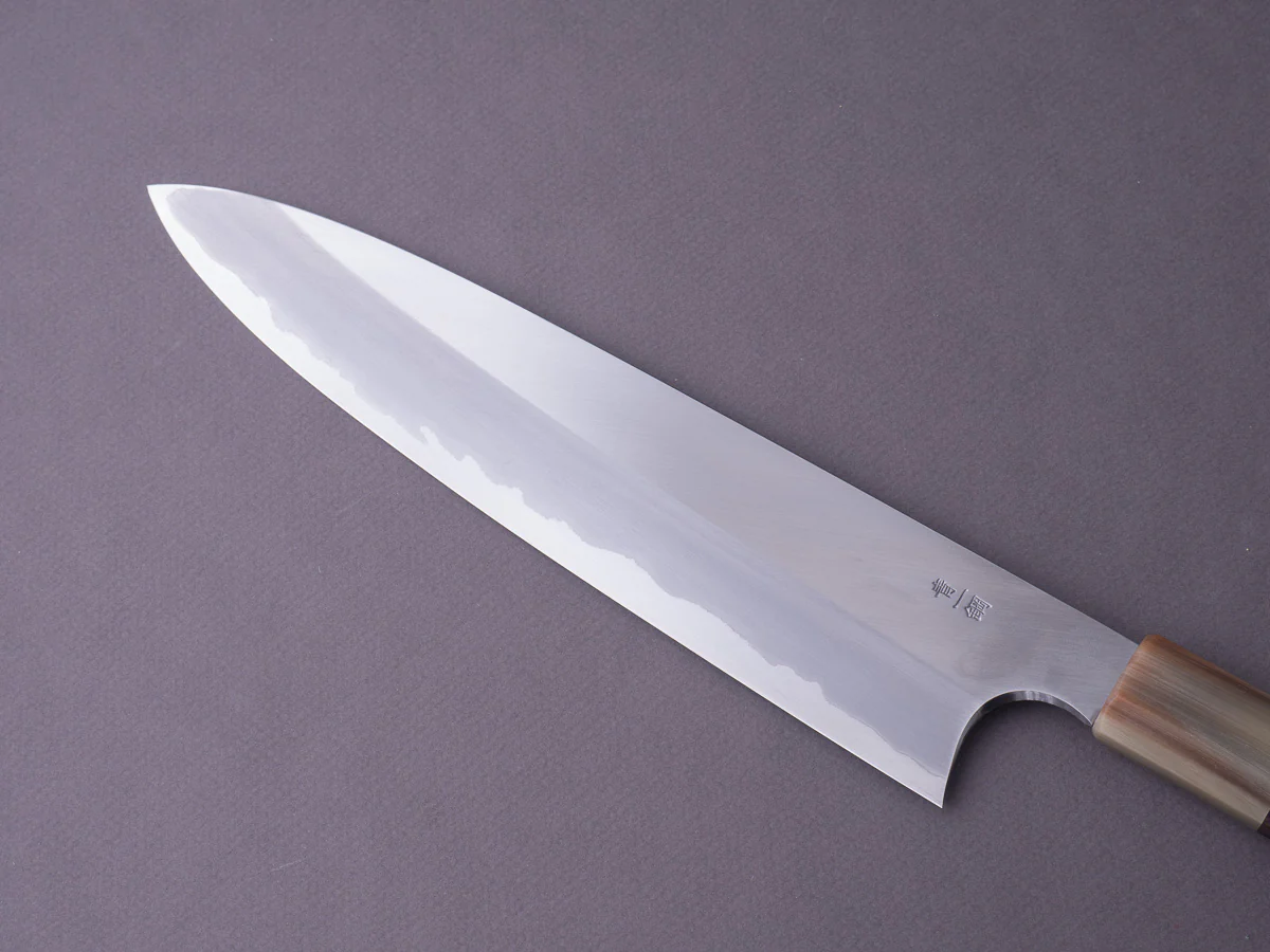 Hitohira - Togashi - Blue #1 Stainless Clad - 240mm Gyuto - Tahei Makassar Ebony Handle - Image 7