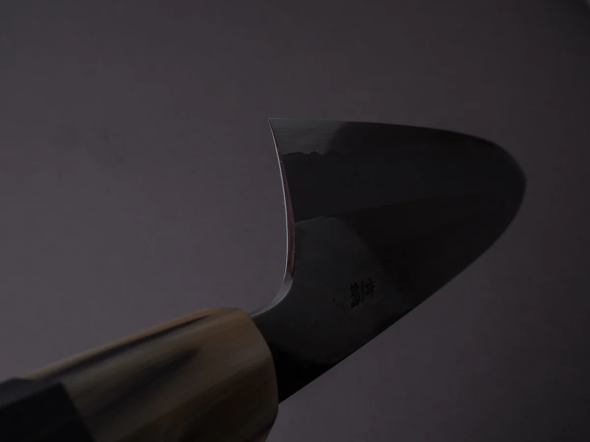 Hitohira - Togashi - Blue #1 Stainless Clad - Mirror Polished - 240mm Gyuto - Tahei Makassar Ebony Handle - Image 10