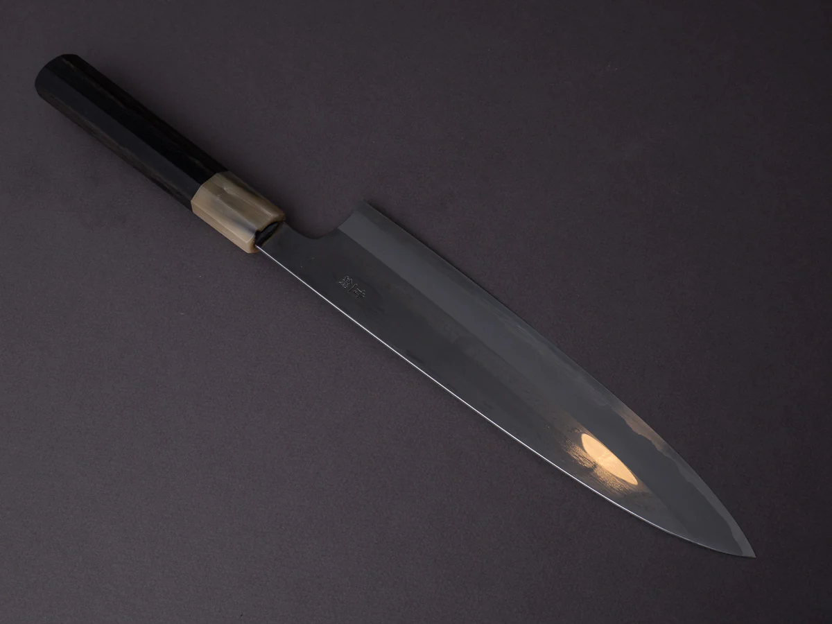 Hitohira - Togashi - Blue #1 Stainless Clad - Mirror Polished - 240mm Gyuto - Tahei Makassar Ebony Handle - Image 2
