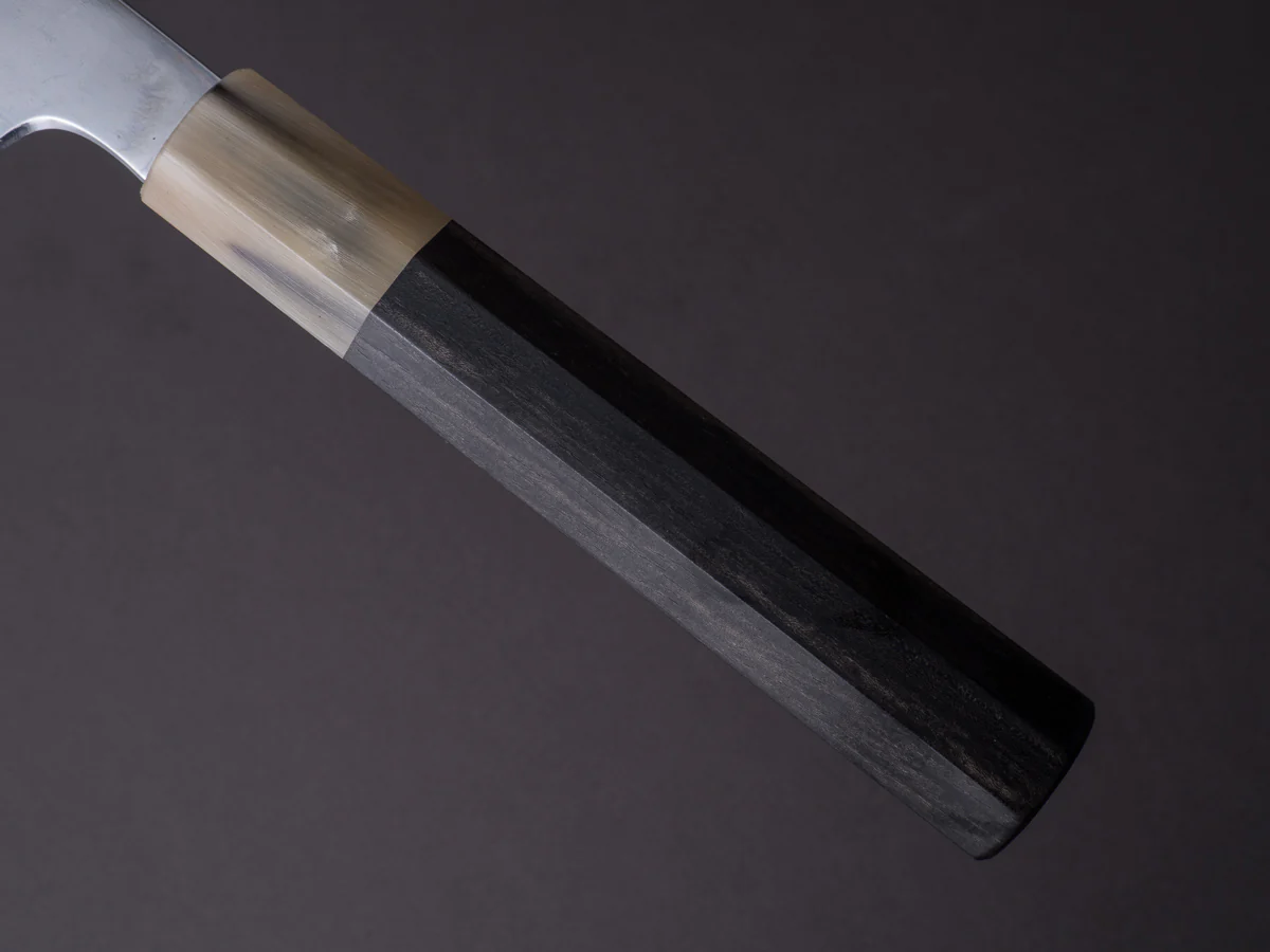 Hitohira - Togashi - Blue #1 Stainless Clad - Mirror Polished - 240mm Gyuto - Tahei Makassar Ebony Handle - Image 5