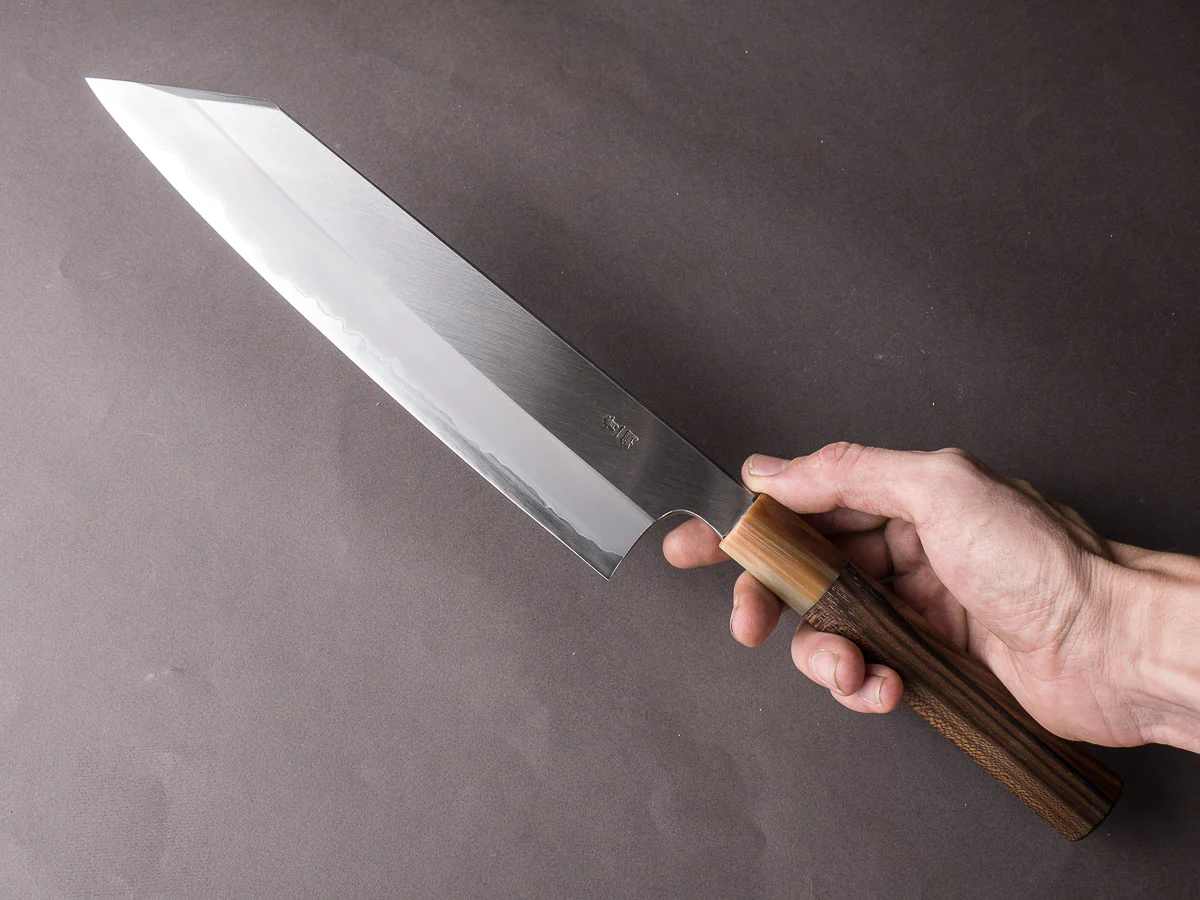 Hitohira - Togashi - Blue #1 Stainless Clad - 270mm Kiritsuke Gyuto - Ziricote Handle - Image 10
