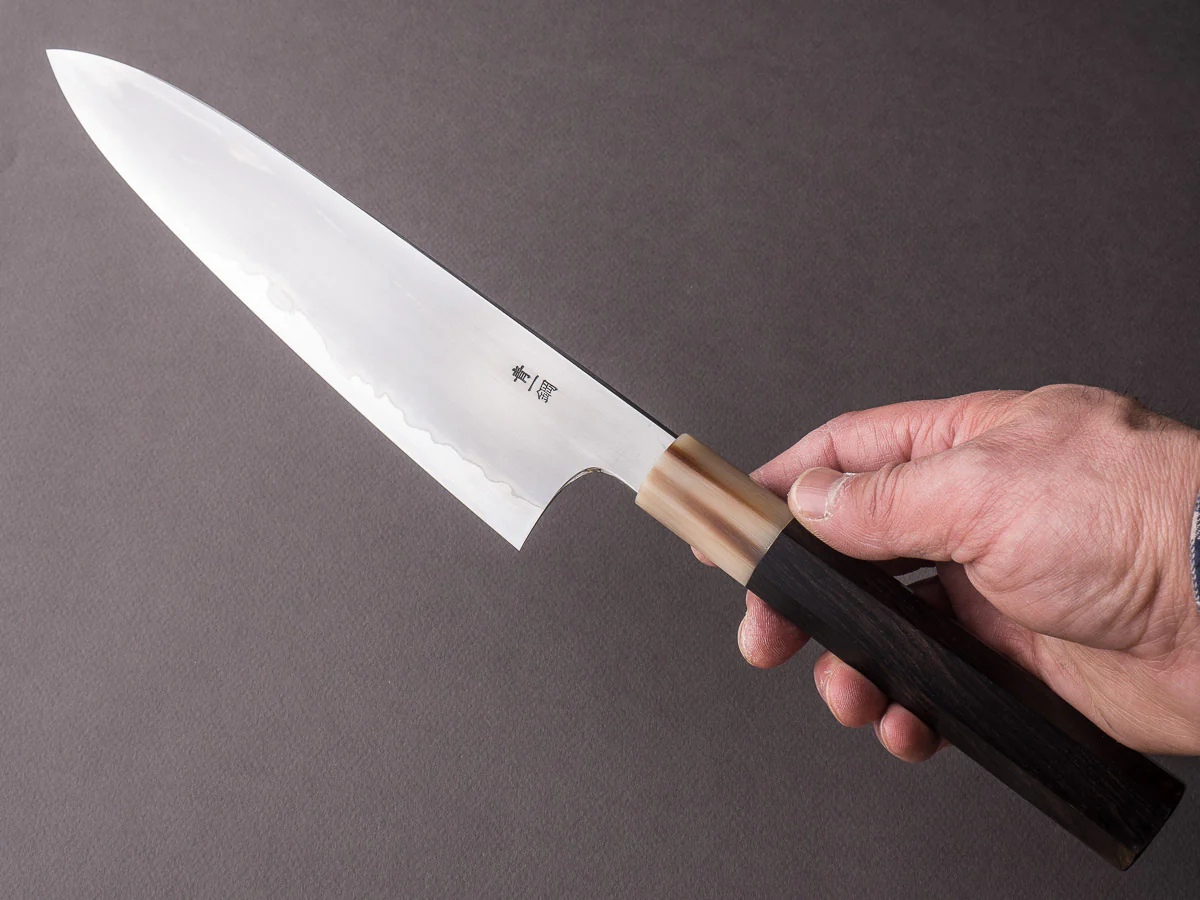 Hitohira - Togashi - Blue #1 Stainless Clad - Kasumi - 210mm Gyuto - Ebony Handle - Image 6
