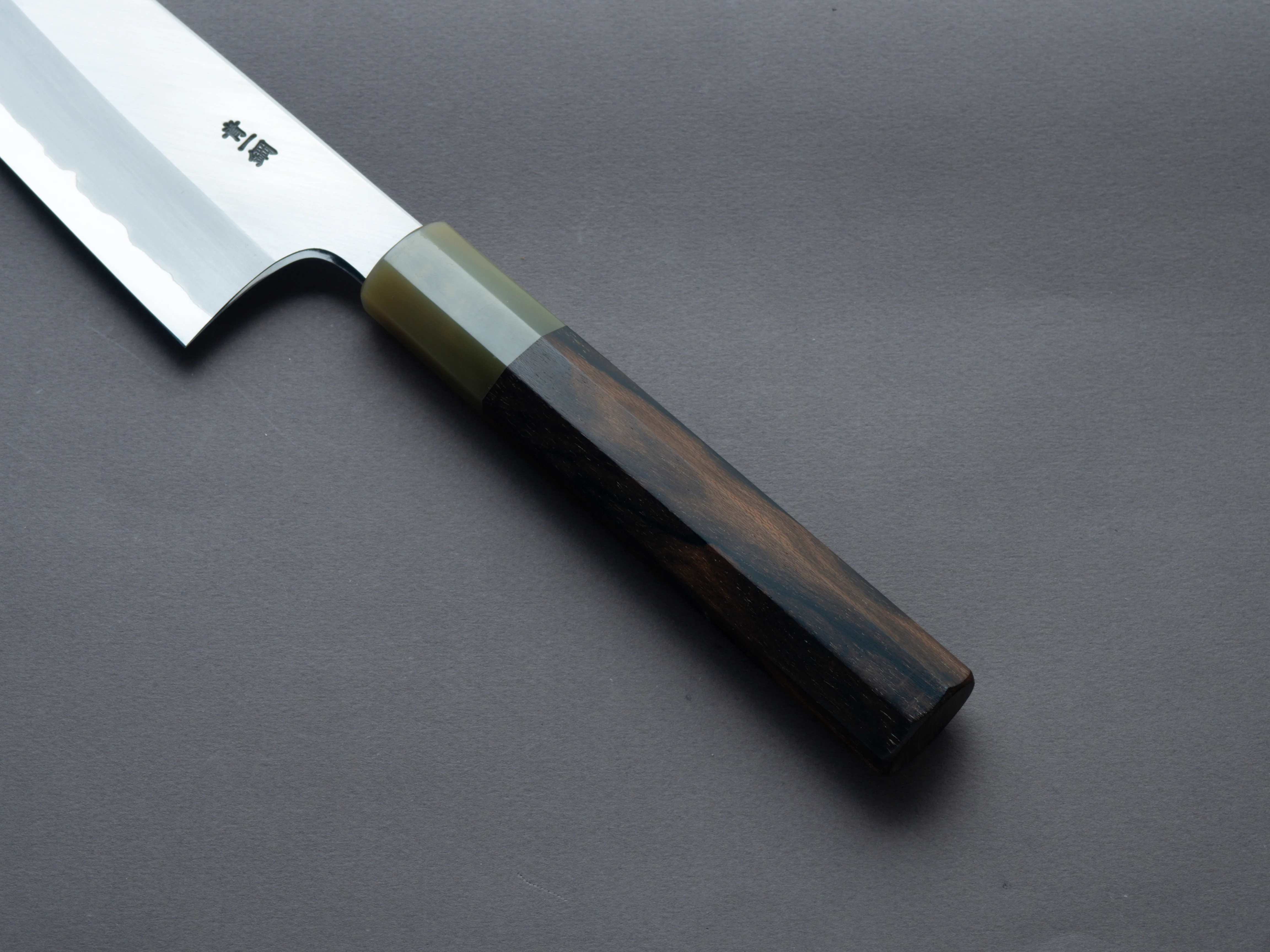 Hitohira - Togashi - Blue #1 Stainless Clad - Migaki - 210mm Gyuto - Ziricote Handle - Image 5