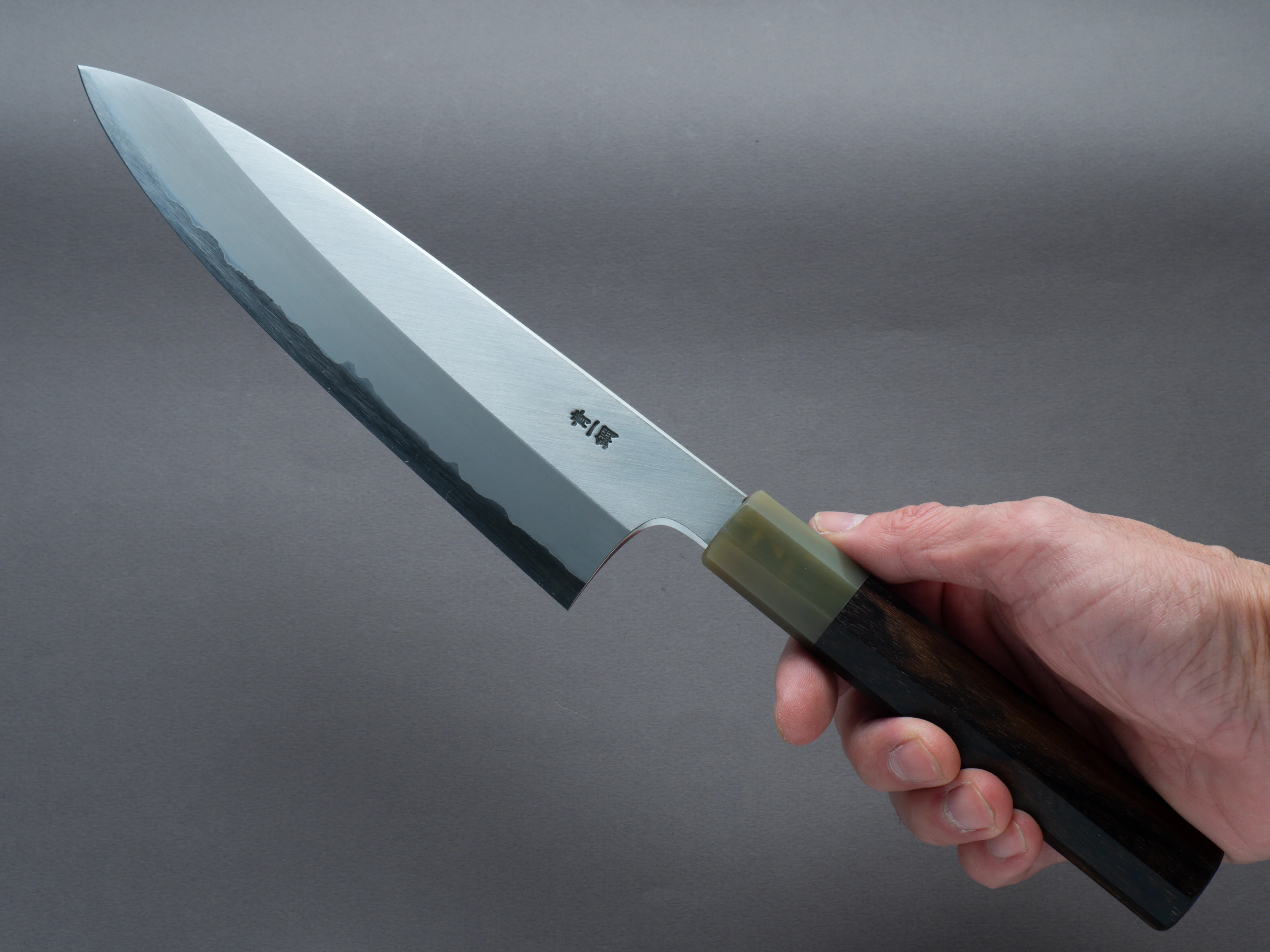 Hitohira - Togashi - Blue #1 Stainless Clad - Migaki - 210mm Gyuto - Ziricote Handle - Image 6