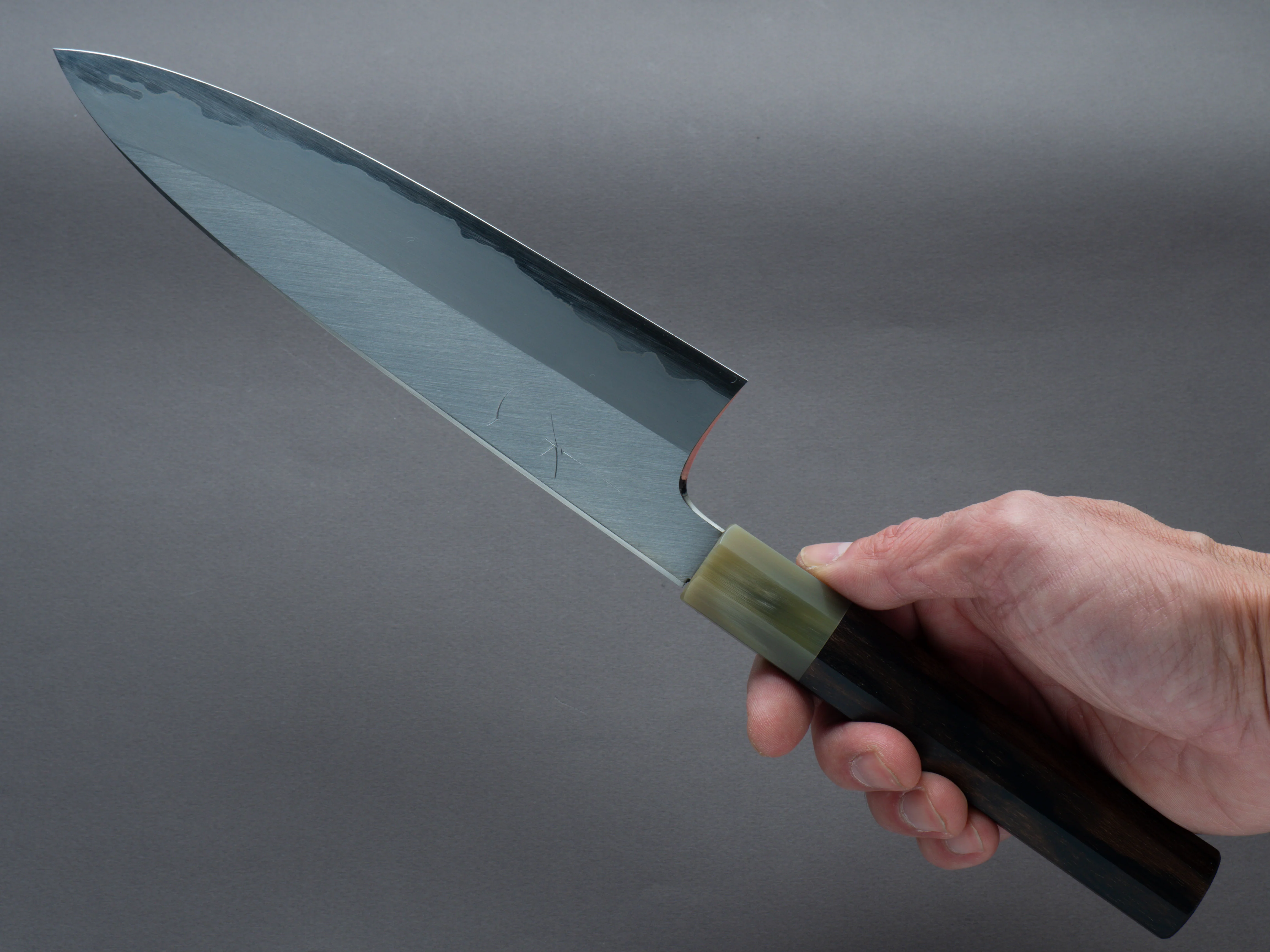 Hitohira - Togashi - Blue #1 Stainless Clad - Migaki - 210mm Gyuto - Ziricote Handle - Image 7