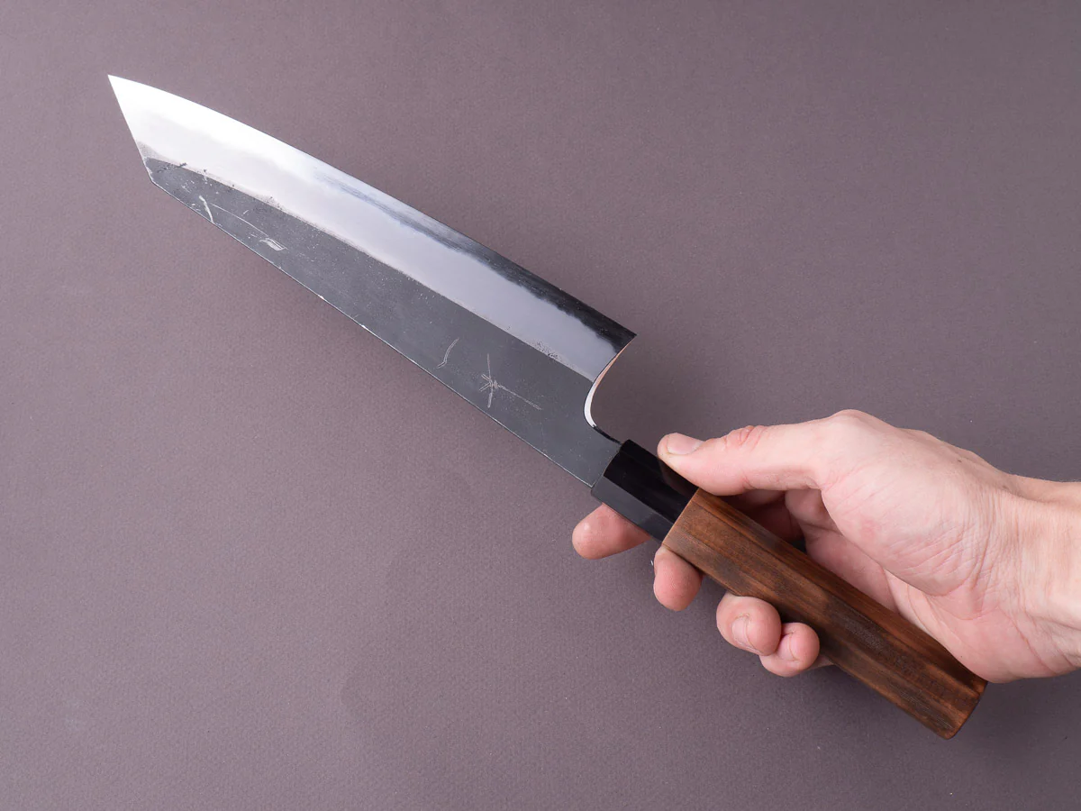 Hitohira - Togashi - Blue #2 - Kurouchi - 240mm Kiritsuke Gyuto - Burnt Yakusugi Handle - Image 7