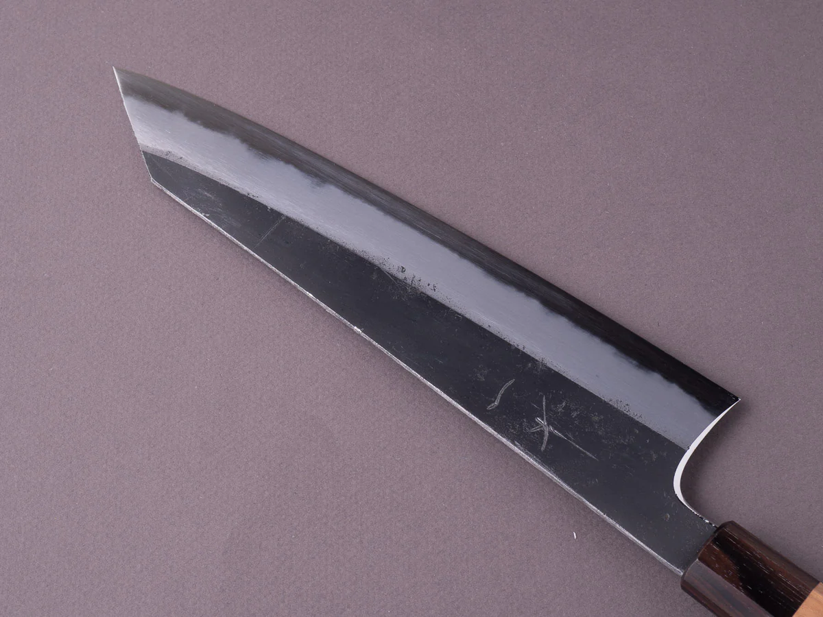 Hitohira - Togashi - Blue #2 - Kurouchi - 240mm Kiritsuke Gyuto - Cherry & Ebony Handle - Image 3