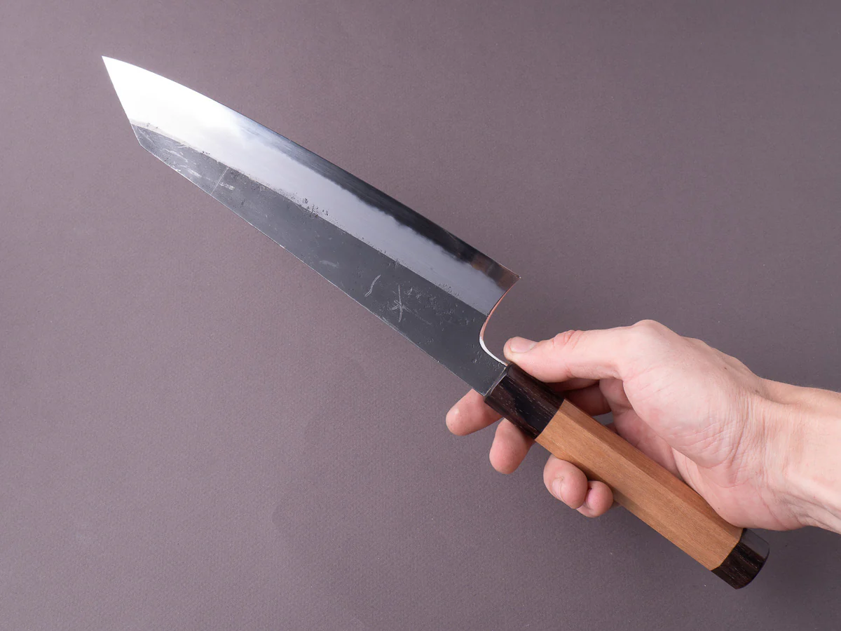 Hitohira - Togashi - Blue #2 - Kurouchi - 240mm Kiritsuke Gyuto - Cherry & Ebony Handle - Image 7