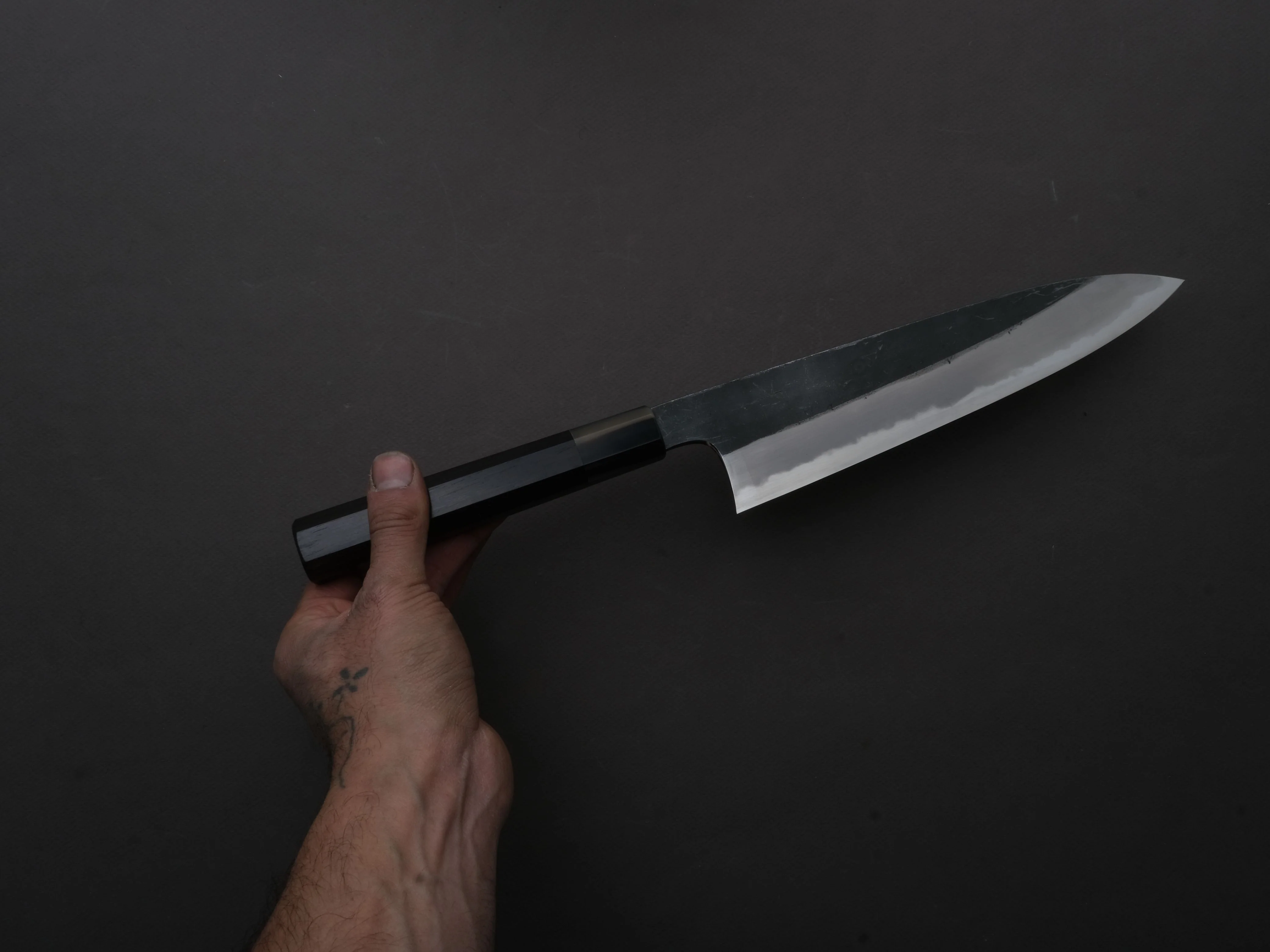 Hitohira - Togashi - Blue #2 - Kurouchi - Gyuto - 240mm - Ebony Handle - Image 4