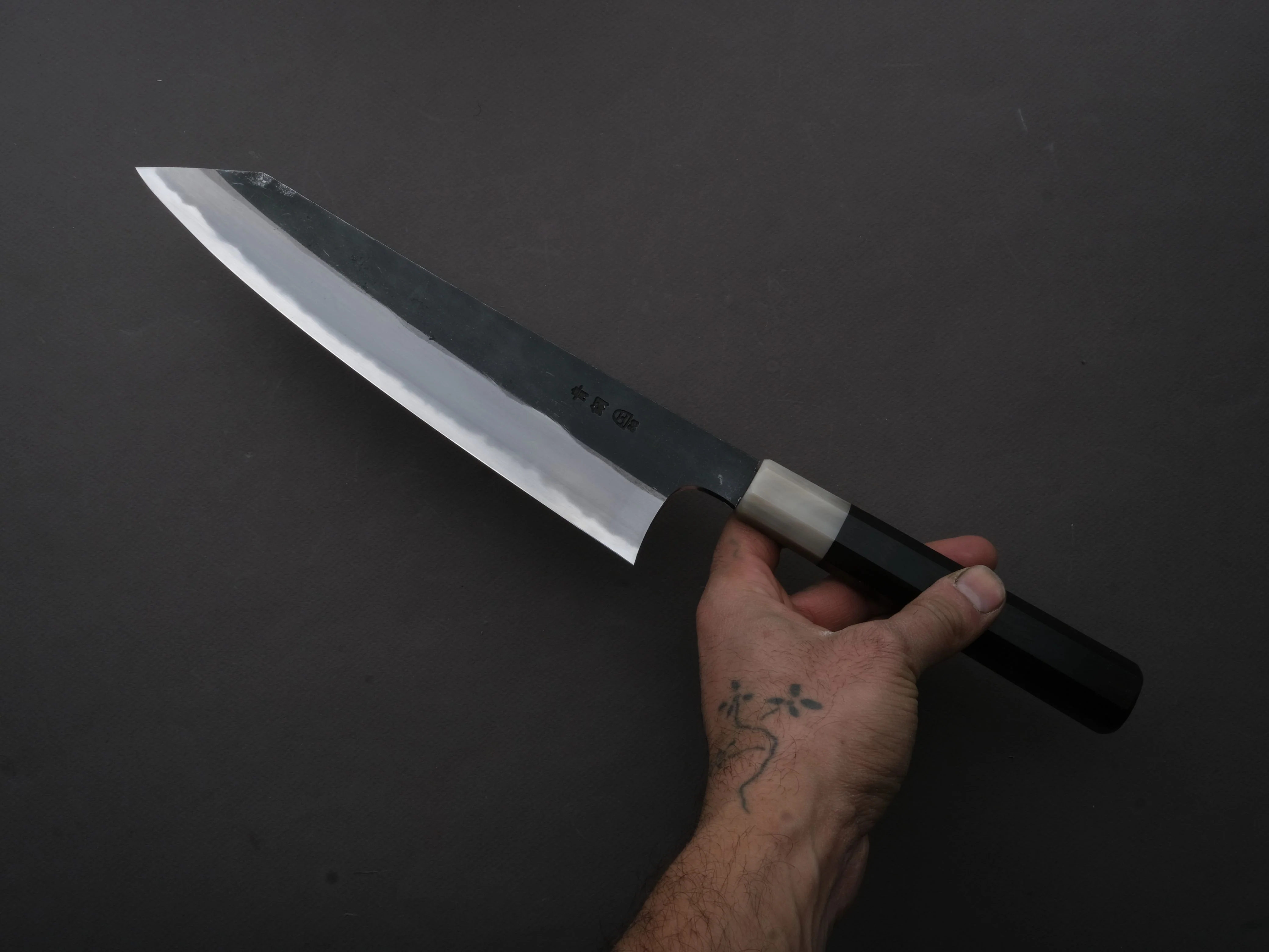 Hitohira - Togashi - Blue #2 - Kurouchi - Kiritsuke Gyuto - 240mm - Ebony Handle - Image 4