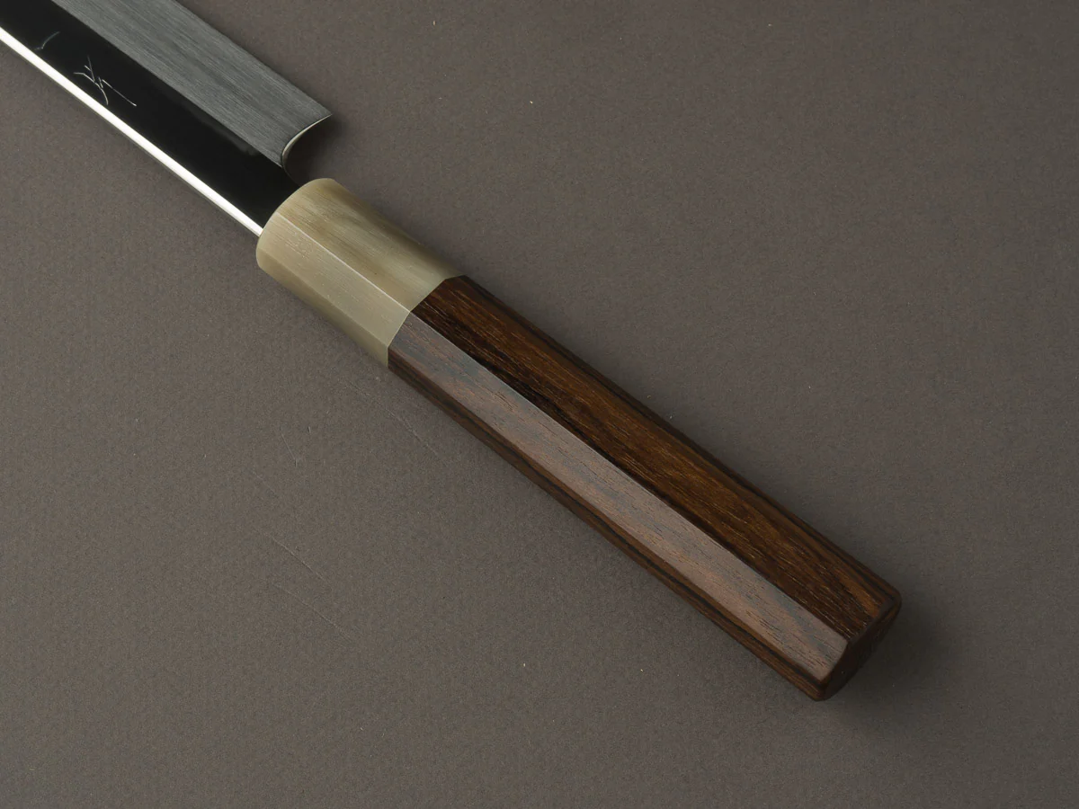 Hitohira -Togashi x Kambei - White #1 - Mizu Honyaki - 300mm Sakimaru Yanagiba - Ziricote Handle - Mirror Polished - Image 4