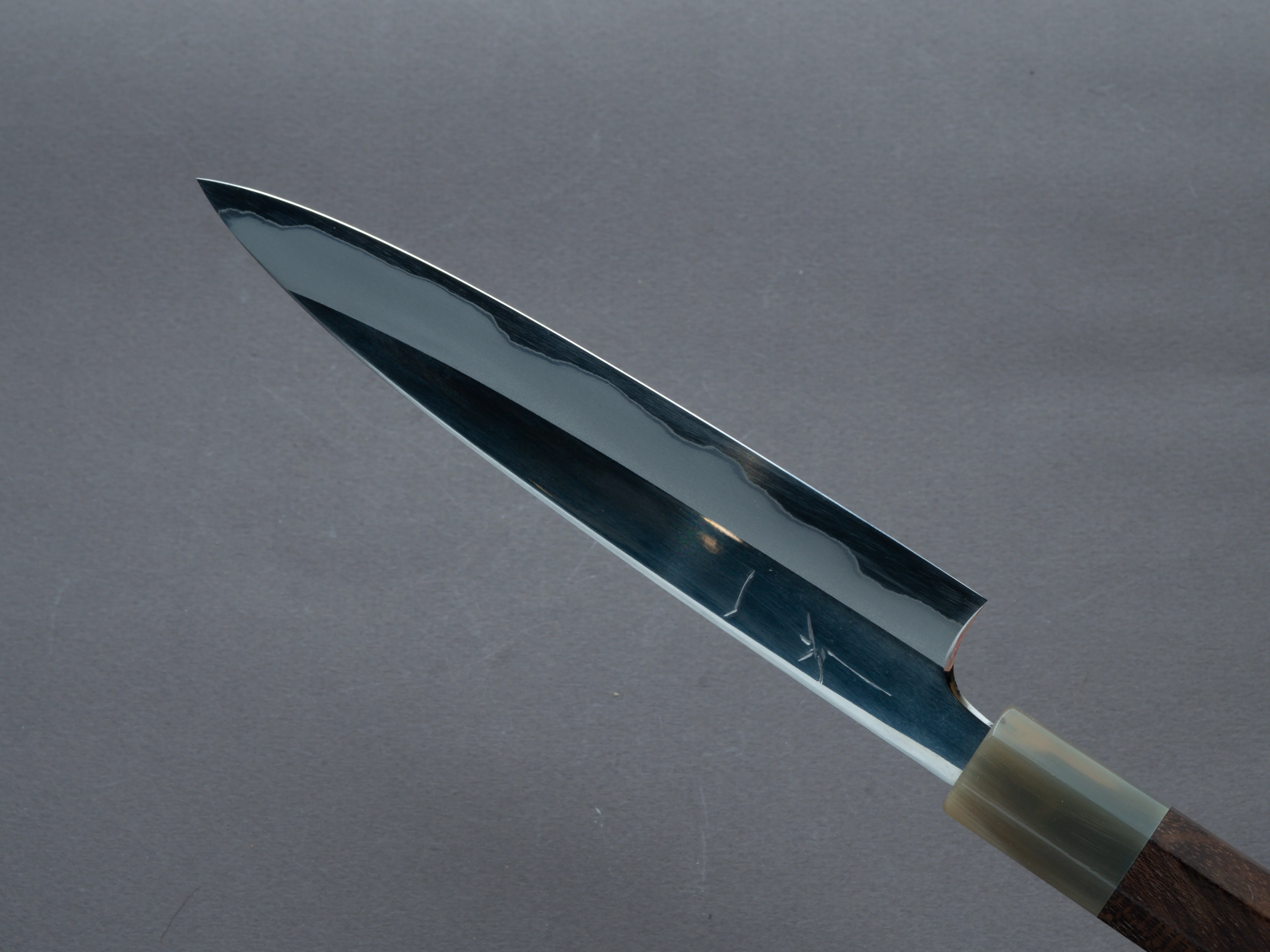 Hitohira - Togashi - Stainless Clad Blue #1 - Mirror Polished - 165mm Petty - Ziricote Handle - Image 4