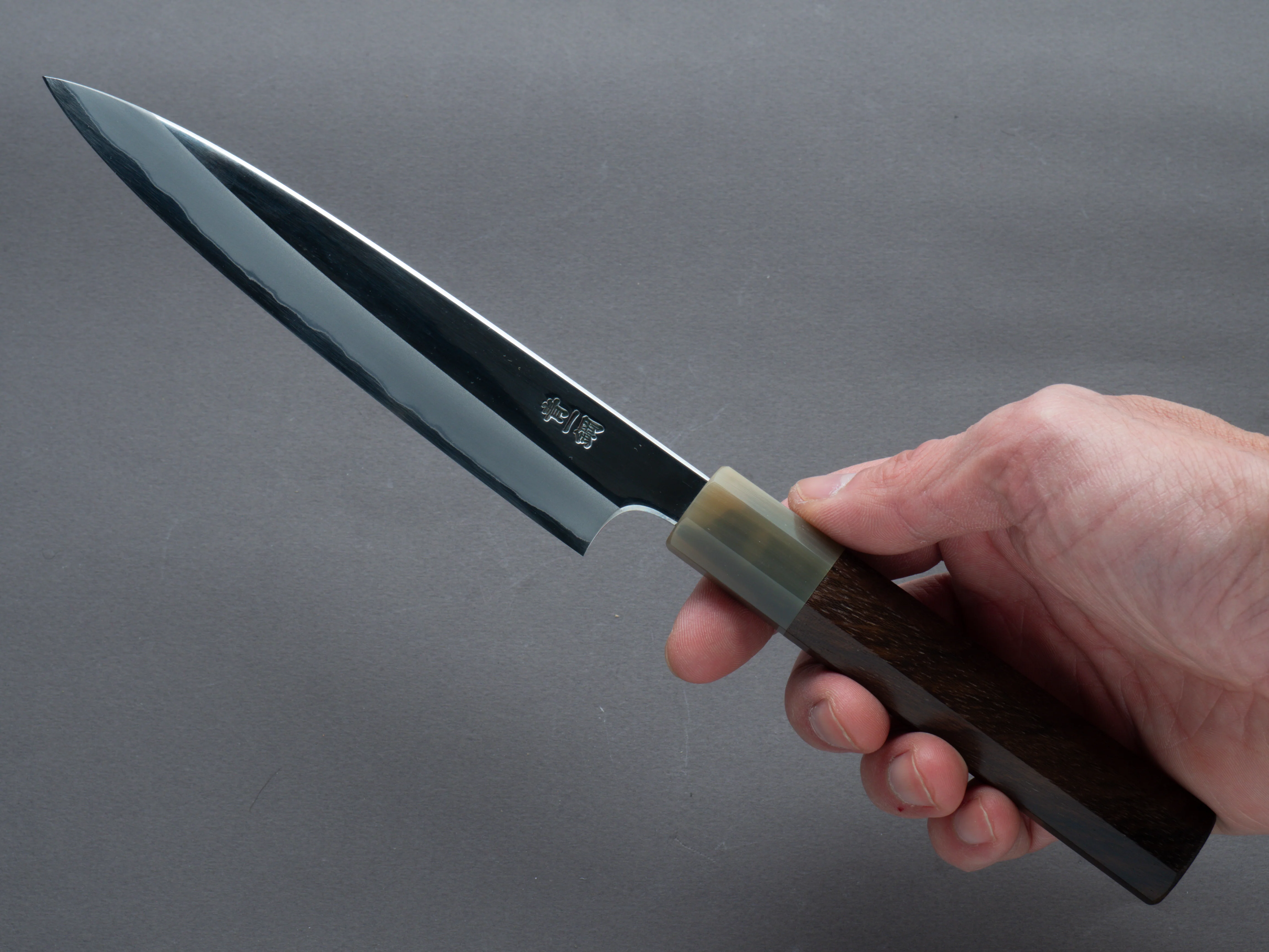 Hitohira - Togashi - Stainless Clad Blue #1 - Mirror Polished - 165mm Petty - Ziricote Handle - Image 6