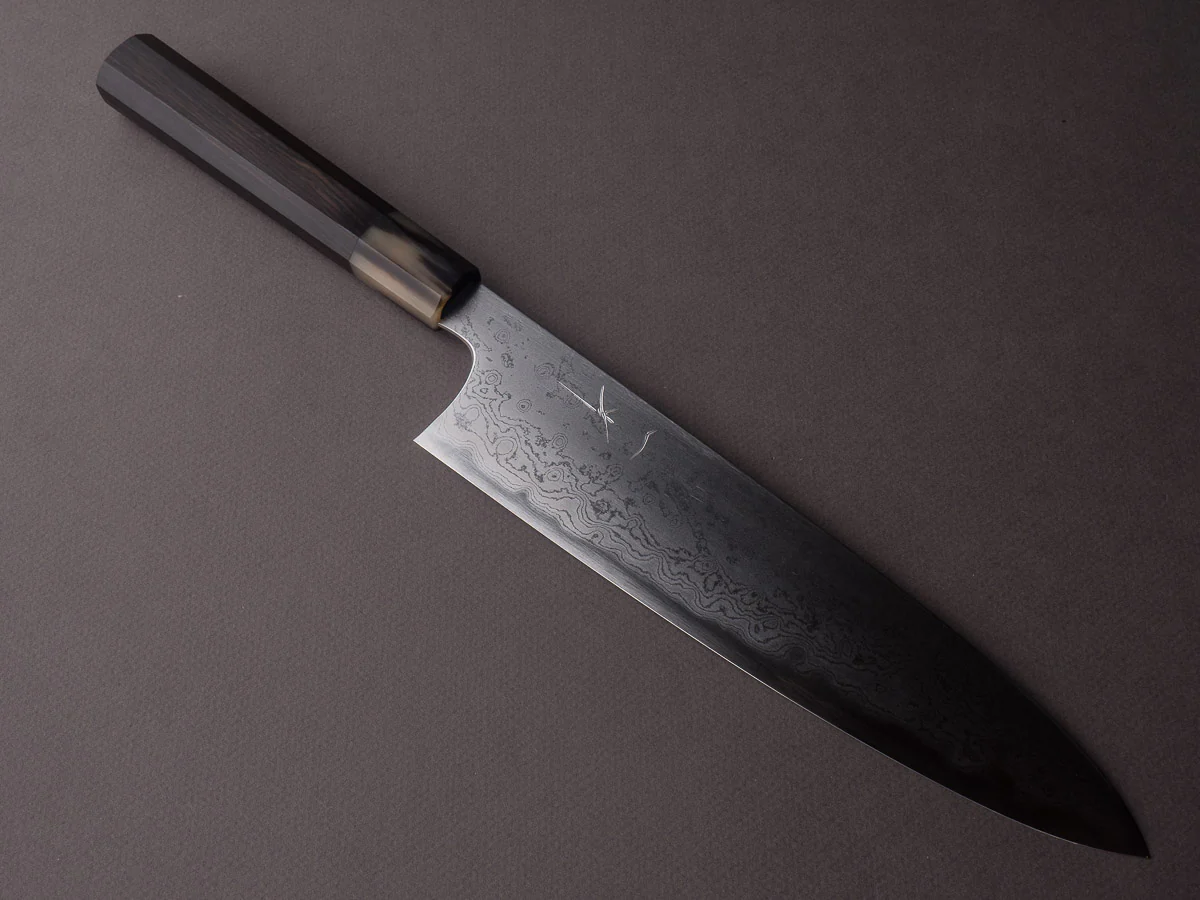 Hitohira - Togashi - White #1 - Damascus - 240mm Gyuto - Ebony Handle