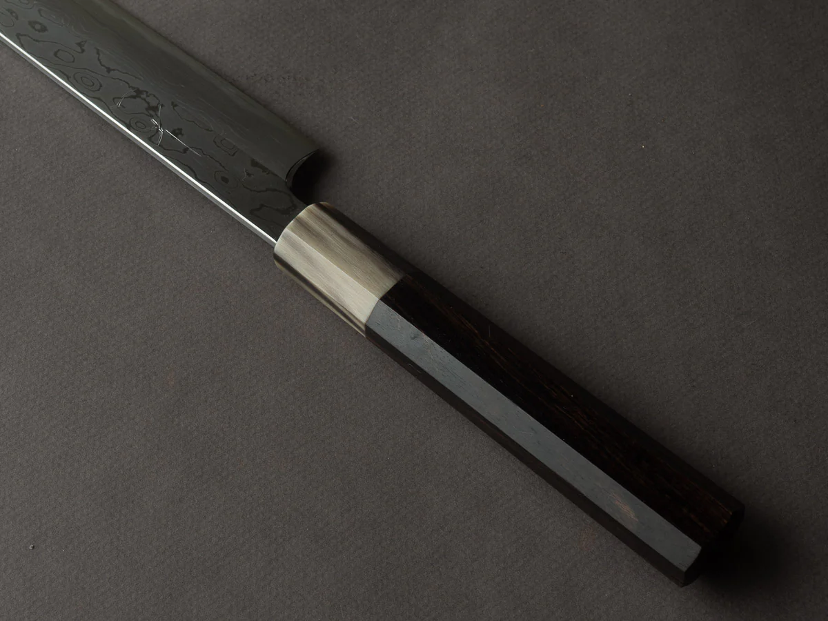 Hitohira - Togashi - White #1 - Damascus - 300mm Yanagiba - Ebony Handle - Image 4