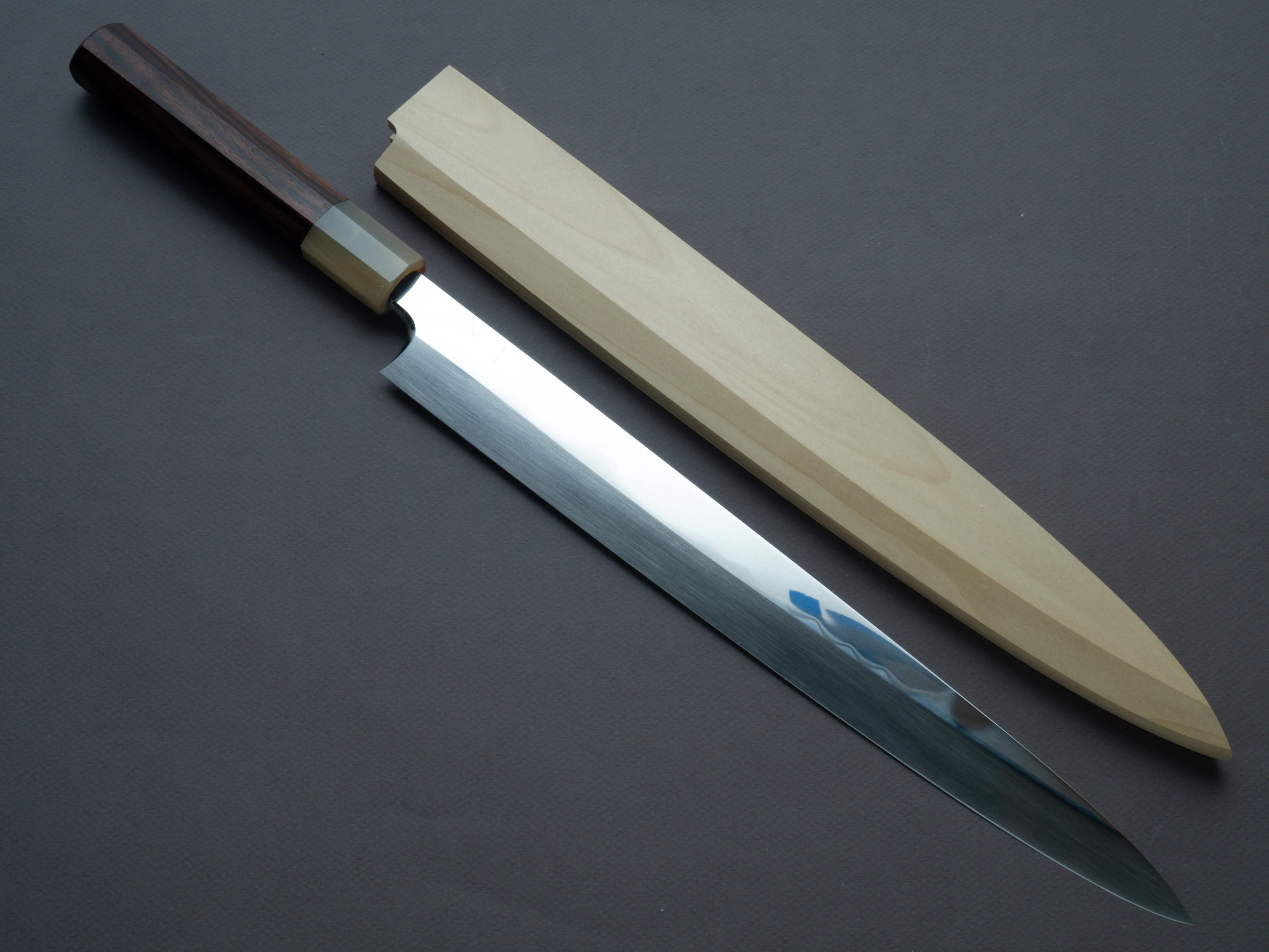 Hitohira - Togashi - White #1 - Fuji Mizu Honyaki - Yanagiba - 330mm - Taihei Makassar Ebony Handle (w/ saya)