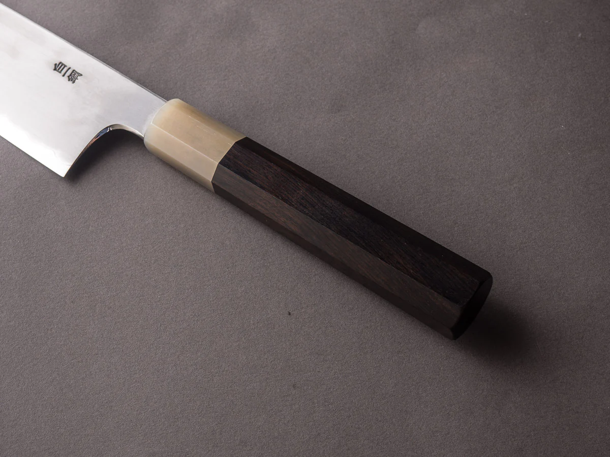 Hitohira - Togashi - White #1 - Stainless Clad - Kasumi - 210mm Gyuto - Ebony Handle - Image 6