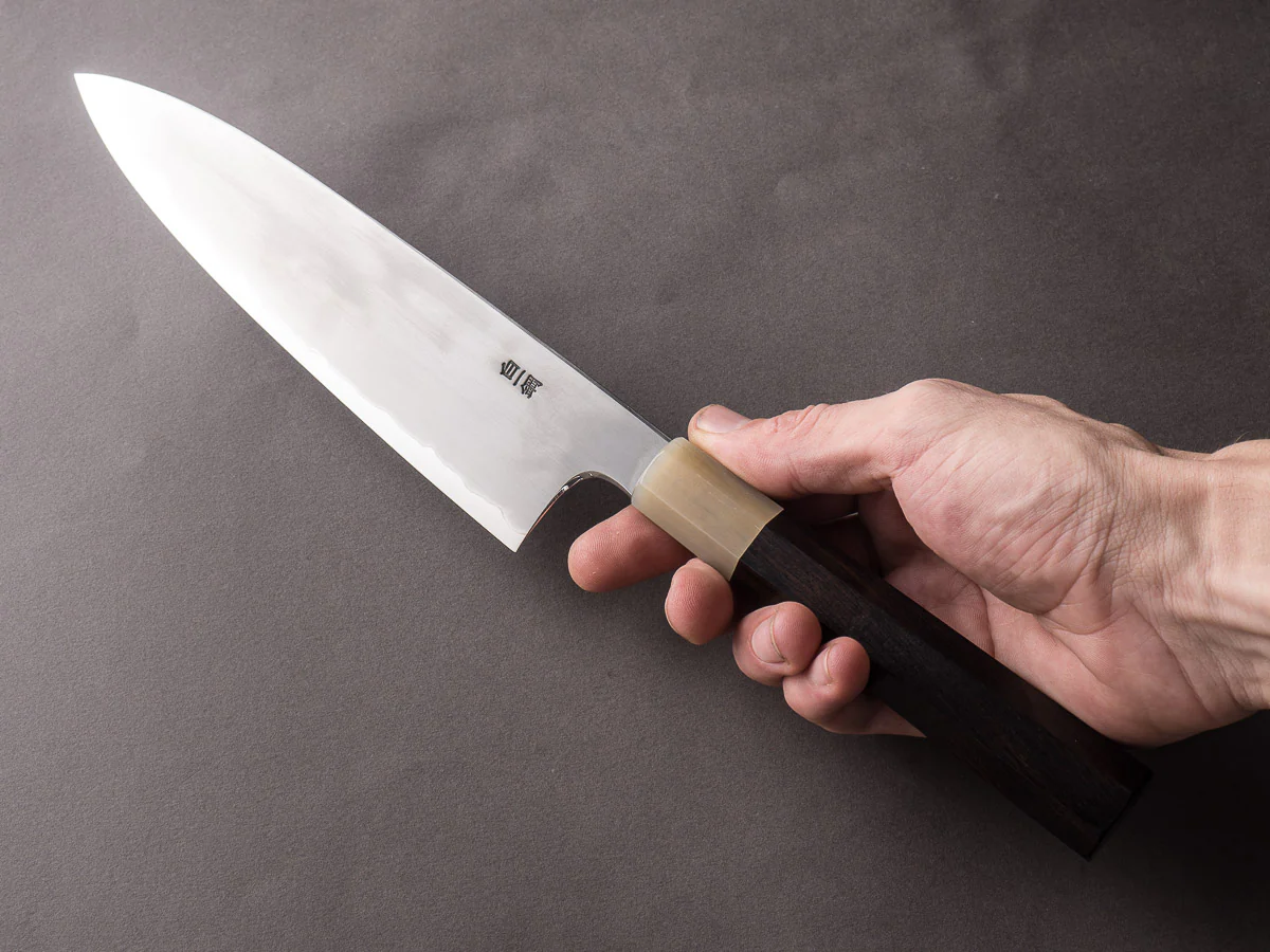Hitohira - Togashi - White #1 - Stainless Clad - Kasumi - 210mm Gyuto - Ebony Handle - Image 7