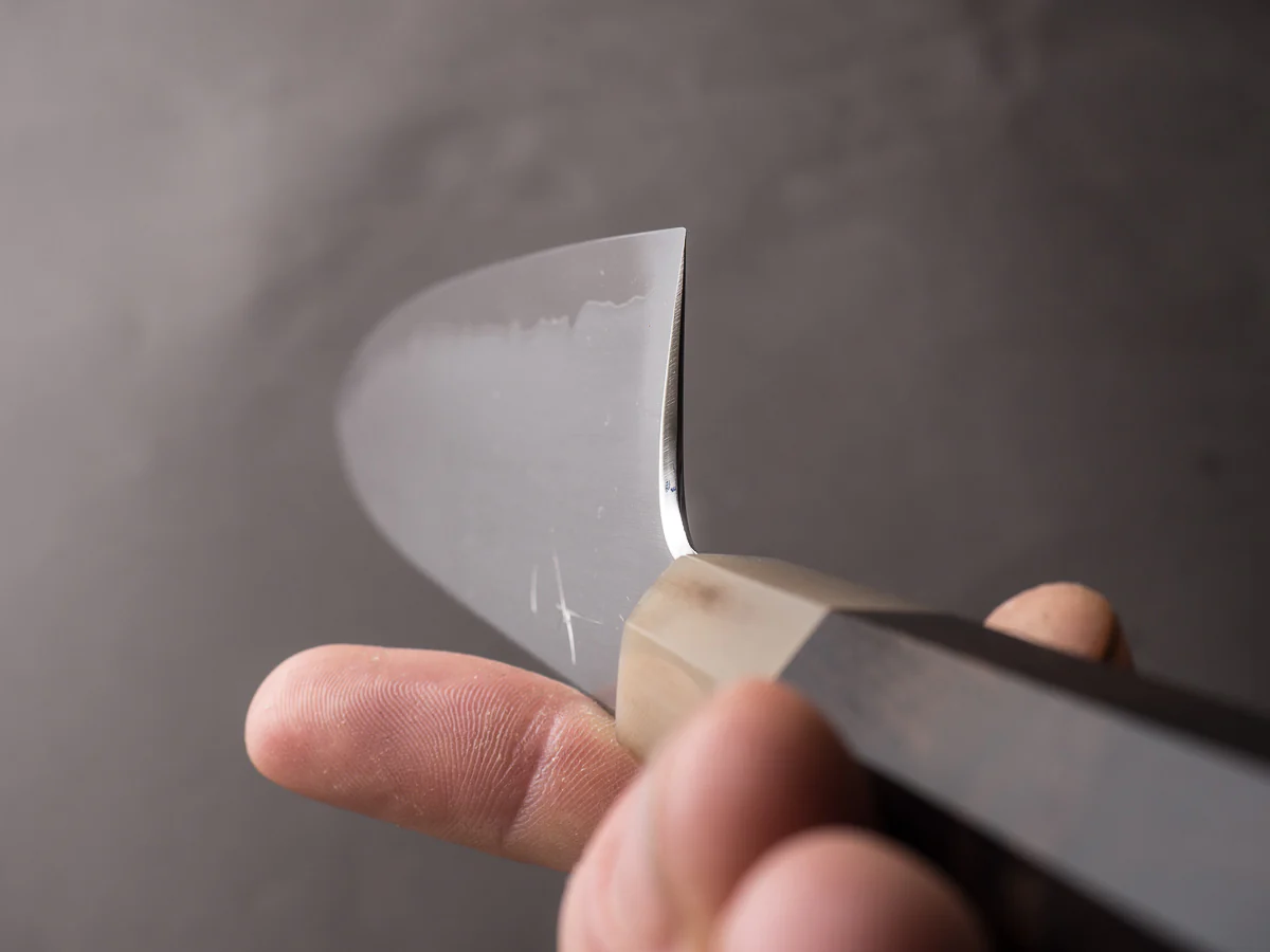 Hitohira - Togashi - White #1 - Stainless Clad - Kasumi - 210mm Gyuto - Ebony Handle - Image 8