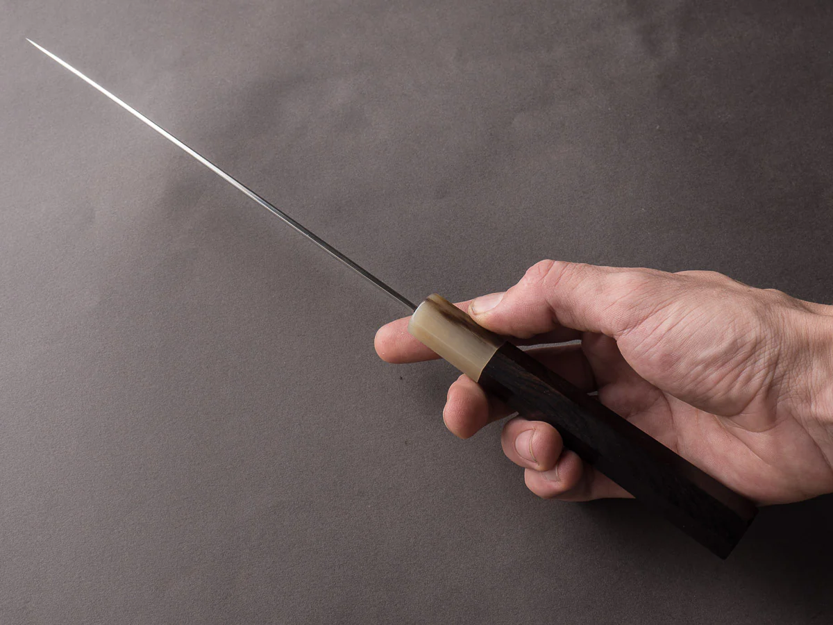 Hitohira - Togashi - White #1 - Stainless Clad - Kasumi - 210mm Gyuto - Ebony Handle - Image 9