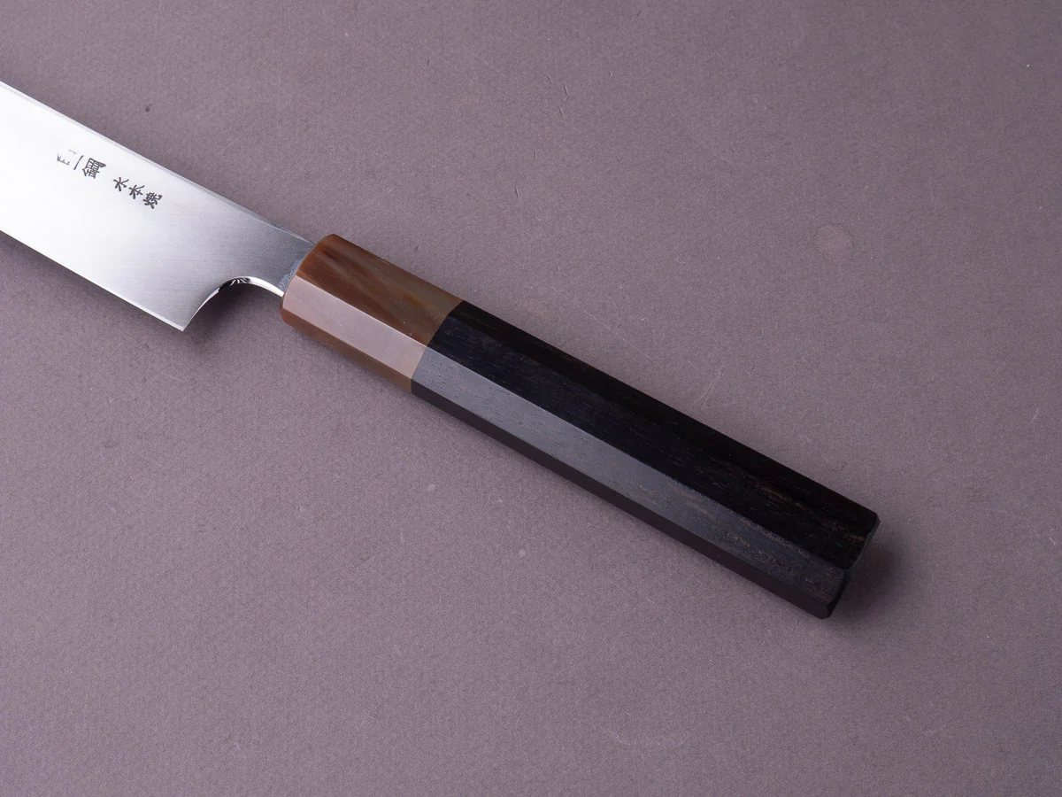 Hitohira - Togashi - White #1 Mizu Honyaki - 300mm Sakimaru Yanagiba - Taihei Ebony Handle - Saya - Image 4