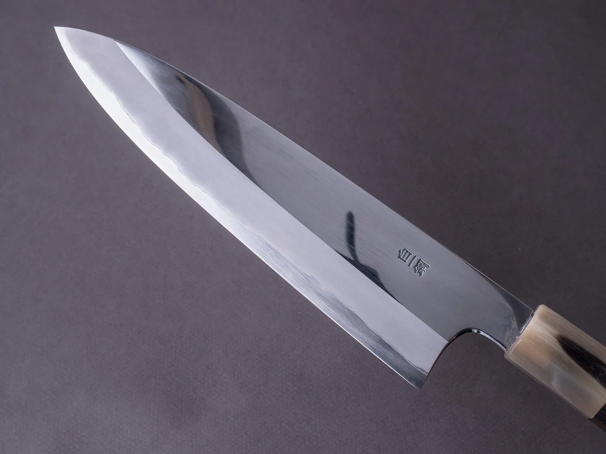 Hitohira - Togashi - White #1 - Stainless Clad - Mirror Polished - 210mm Gyuto - Taihei Ebony Handle - Image 4