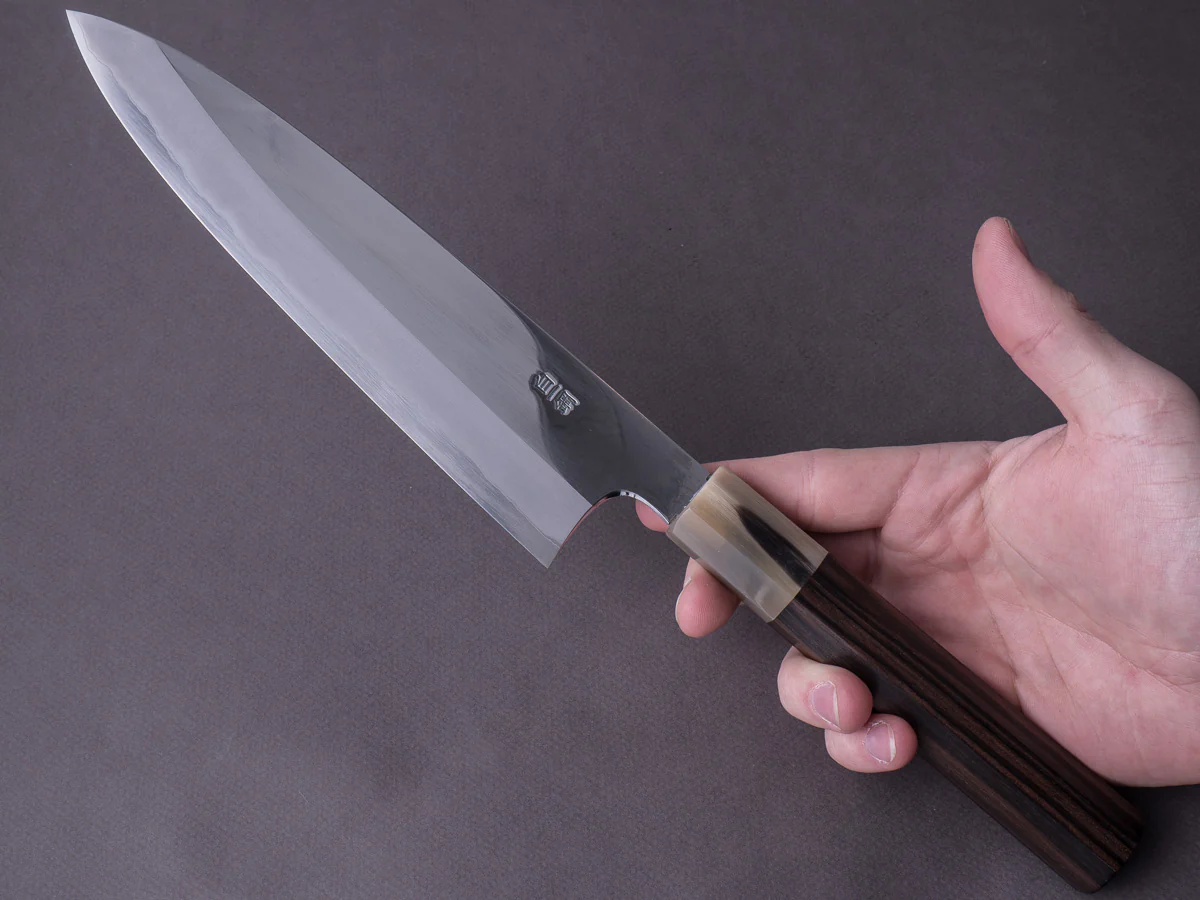Hitohira - Togashi - White #1 - Stainless Clad - Mirror Polished - 210mm Gyuto - Taihei Ebony Handle - Image 6