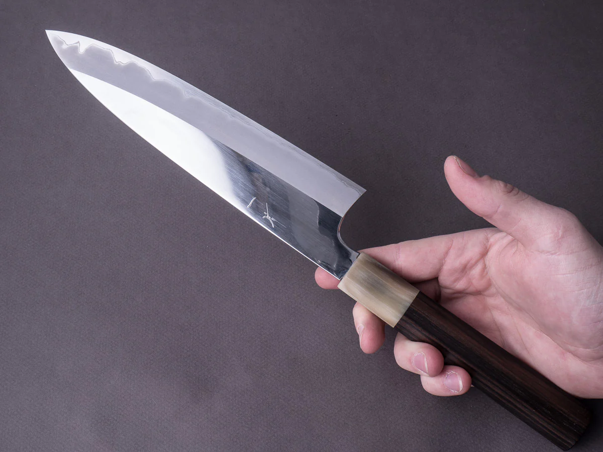 Hitohira - Togashi - White #1 - Stainless Clad - Mirror Polished - 210mm Gyuto - Taihei Ebony Handle - Image 7