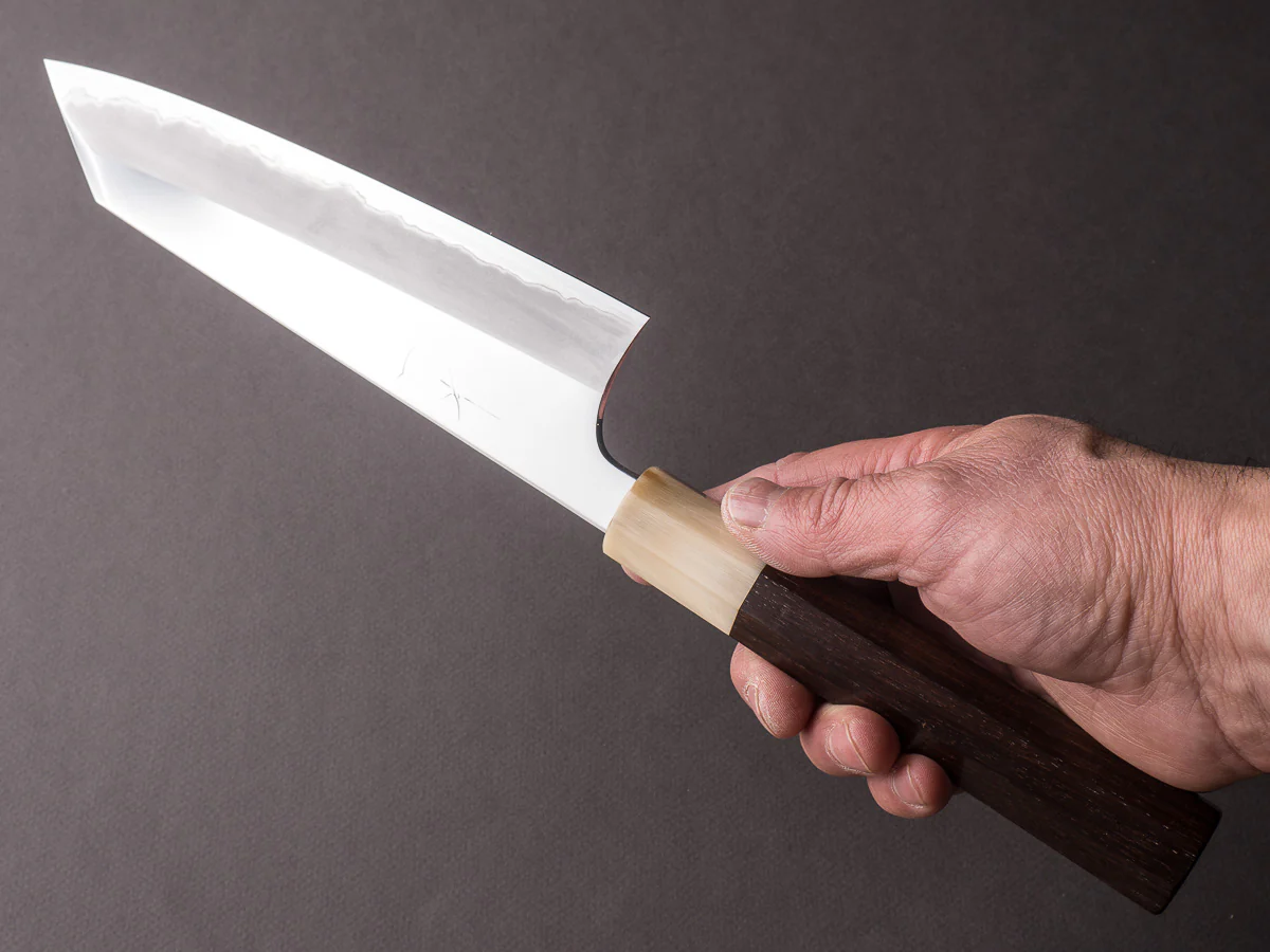 Hitohira - Togashi - White #1 - Stainless Clad - Mirror Polished - 210mm Kiritsuke Gyuto - Taihei Rosewood Handle - Image 5