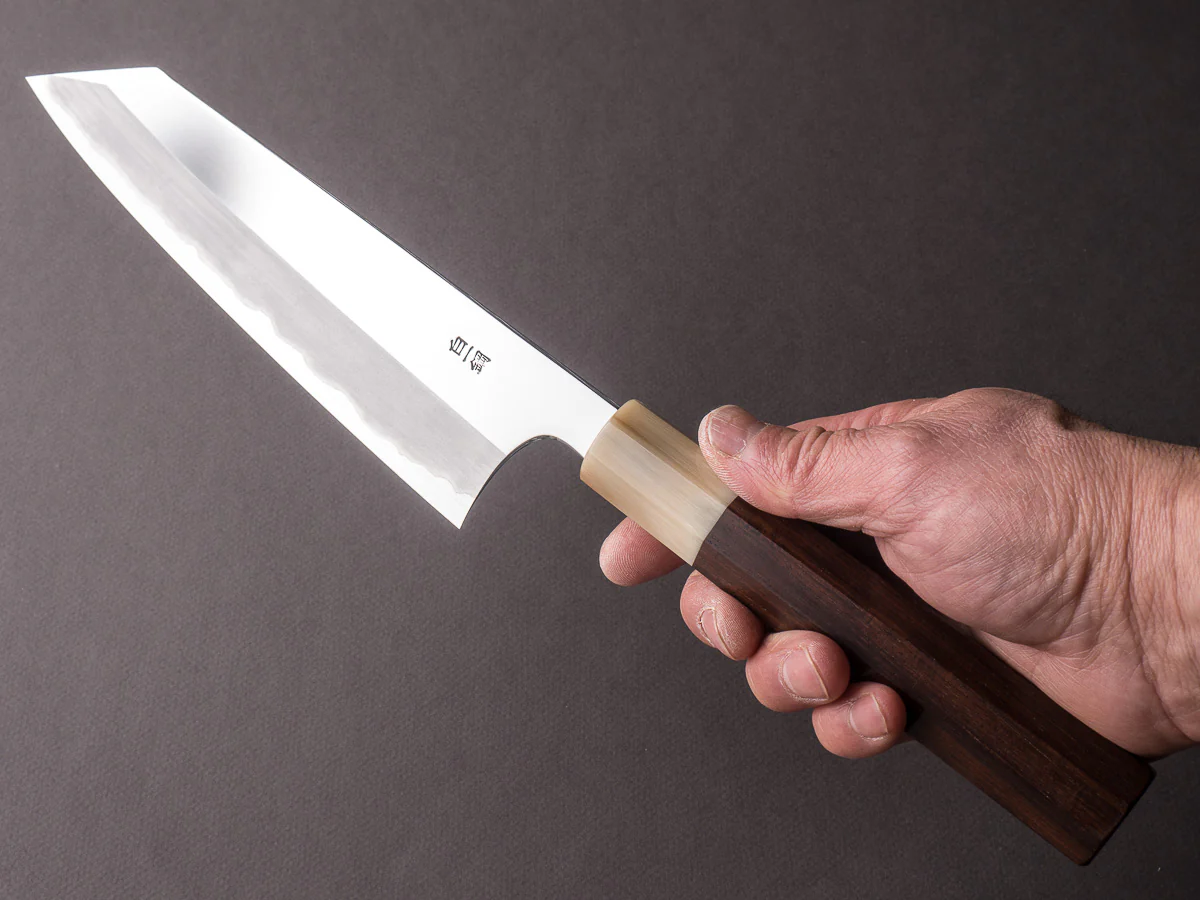 Hitohira - Togashi - White #1 - Stainless Clad - Mirror Polished - 210mm Kiritsuke Gyuto - Taihei Rosewood Handle - Image 6