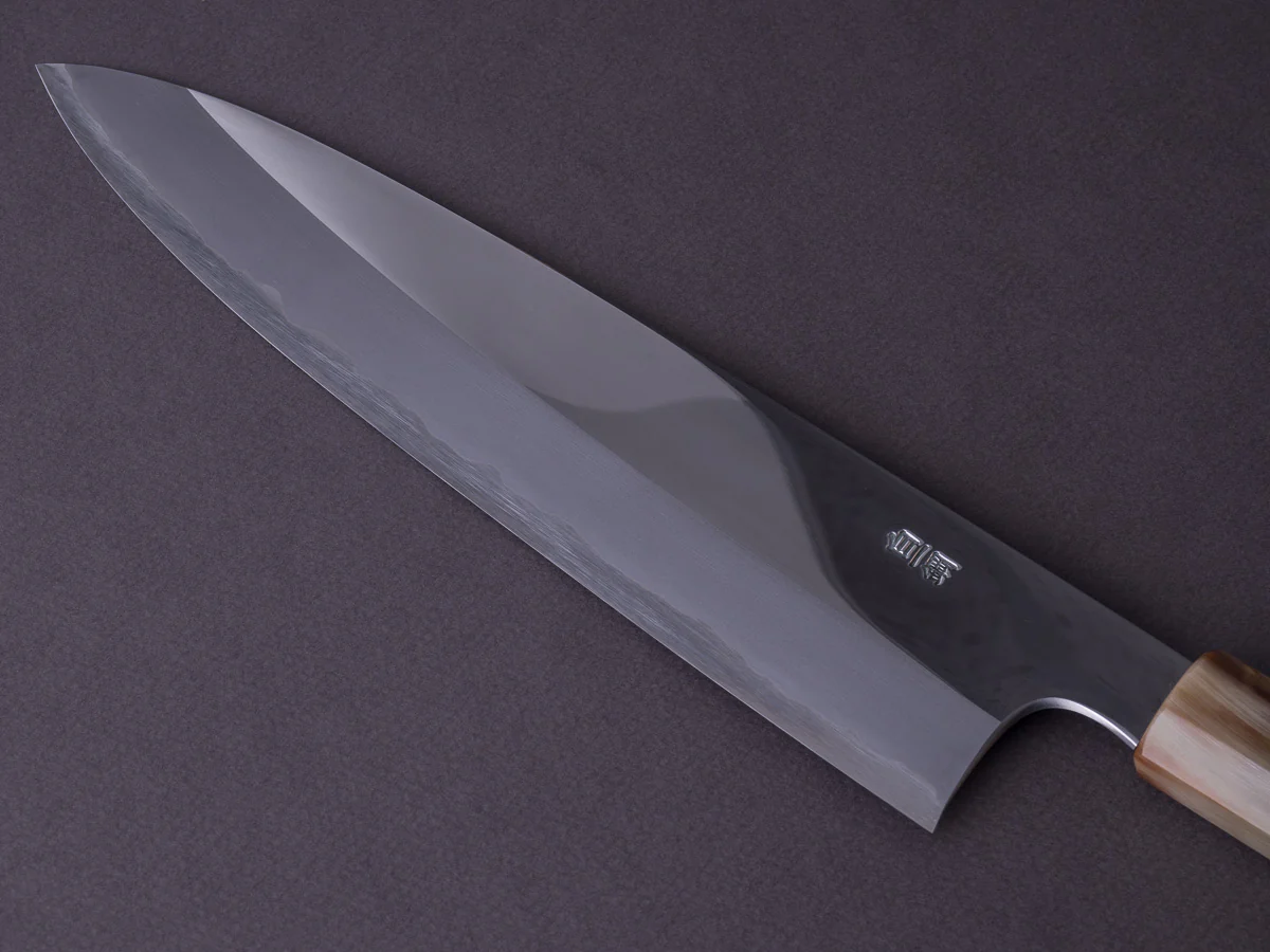 Hitohira - Togashi - White #1 - Stainless Clad - Mirror Polished - 240mm Gyuto - Taihei Ebony Handle - Image 4