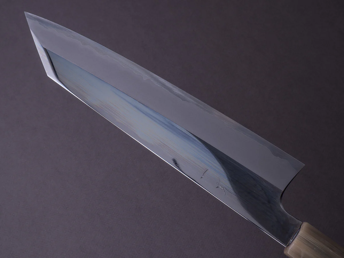 Hitohira - Togashi - White #1 - Stainless Clad - Mirror Polished - 240mm Kiritsuke Gyuto - Taihei Makassar Ebony Handle - Image 3