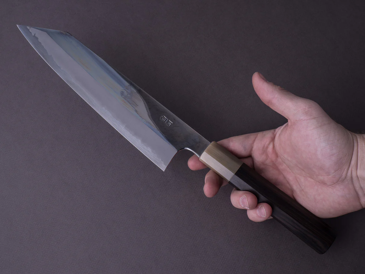 Hitohira - Togashi - White #1 - Stainless Clad - Mirror Polished - 240mm Kiritsuke Gyuto - Taihei Makassar Ebony Handle - Image 6