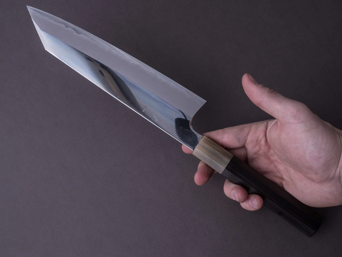 Hitohira - Togashi - White #1 - Stainless Clad - Mirror Polished - 240mm Kiritsuke Gyuto - Taihei Makassar Ebony Handle - Image 7