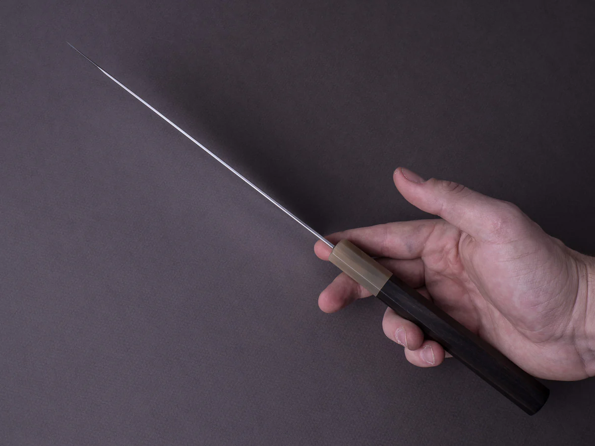 Hitohira - Togashi - White #1 - Stainless Clad - Mirror Polished - 240mm Kiritsuke Gyuto - Taihei Makassar Ebony Handle - Image 8