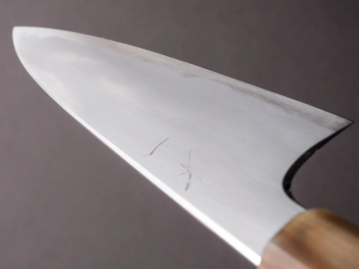 Hitohira - Togashi - White #1 - Stainless Clad - Kasumi - 165mm Utility - Ebony & Blonde Horn Handle - Image 10