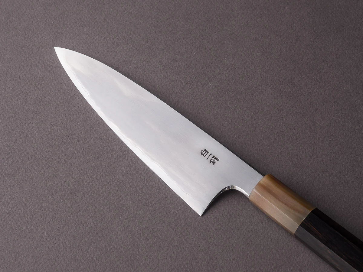 Hitohira - Togashi - White #1 - Stainless Clad - Kasumi - 165mm Utility - Ebony & Blonde Horn Handle - Image 3