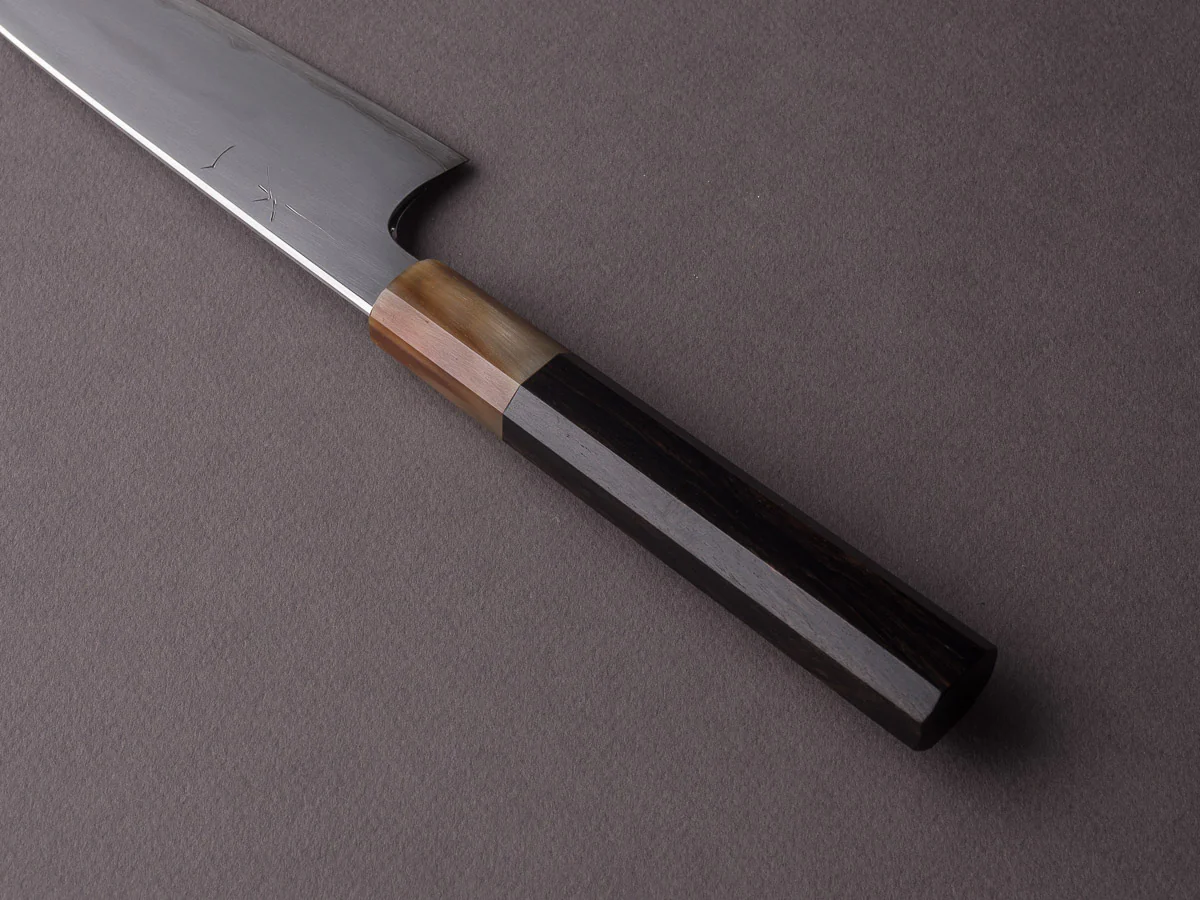 Hitohira - Togashi - White #1 - Stainless Clad - Kasumi - 165mm Utility - Ebony & Blonde Horn Handle - Image 4