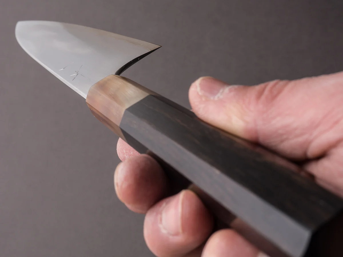 Hitohira - Togashi - White #1 - Stainless Clad - Kasumi - 165mm Utility - Ebony & Blonde Horn Handle - Image 9