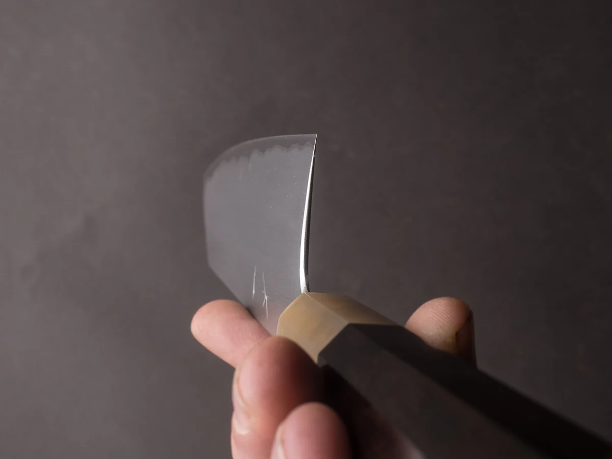 Hitohira - Togashi - White #1 - Stainless Clad - Kasumi - 180mm Bunka - Ebony Handle - Image 3