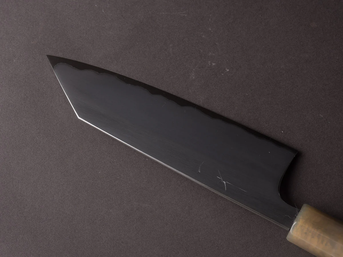Hitohira - Togashi - White #1 - Stainless Clad - Kasumi - 180mm Bunka - Ebony Handle - Image 4