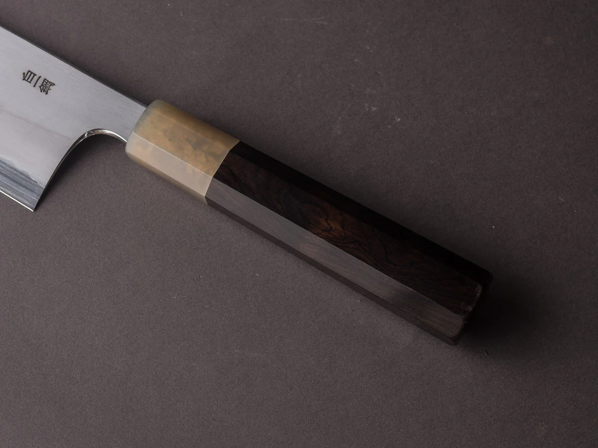 Hitohira - Togashi - White #1 - Stainless Clad - Kasumi - 180mm Bunka - Ebony Handle - Image 6