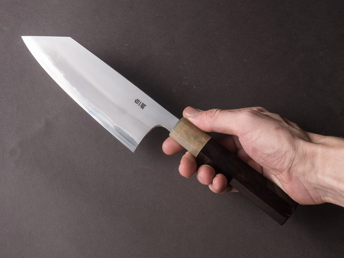 Hitohira - Togashi - White #1 - Stainless Clad - Kasumi - 180mm Bunka - Ebony Handle - Image 7