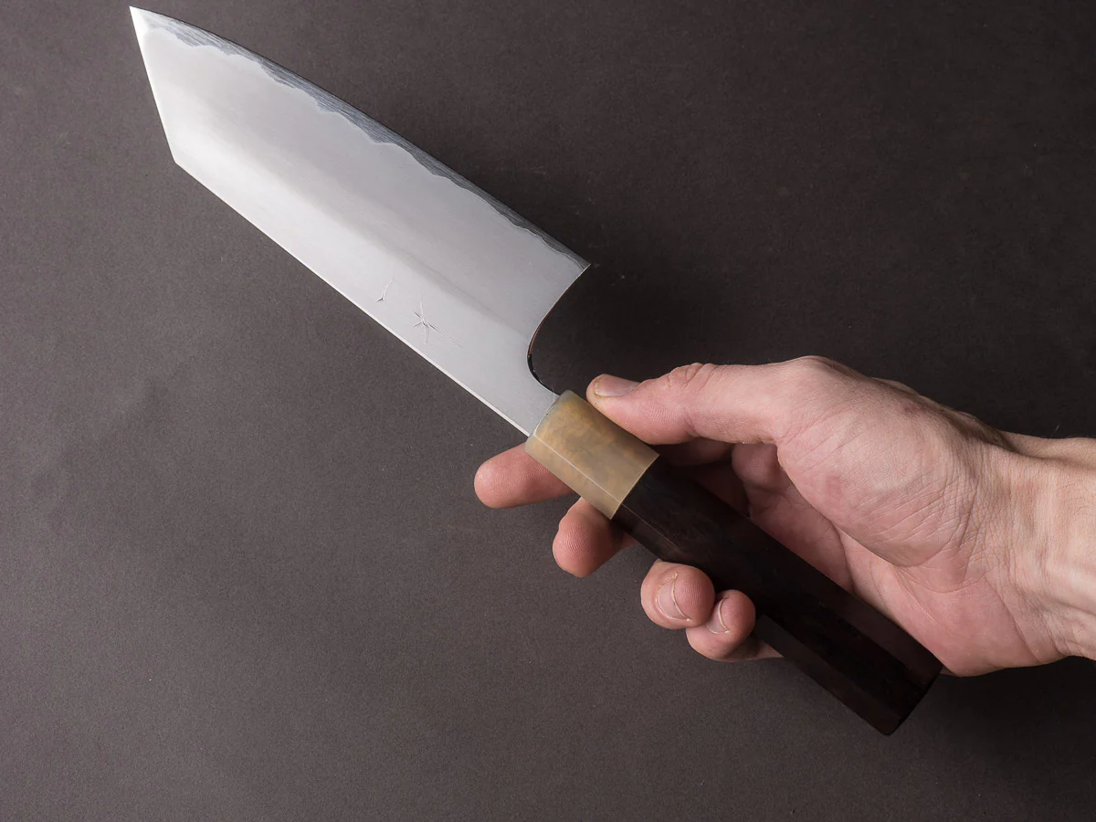 Hitohira - Togashi - White #1 - Stainless Clad - Kasumi - 180mm Bunka - Ebony Handle - Image 8